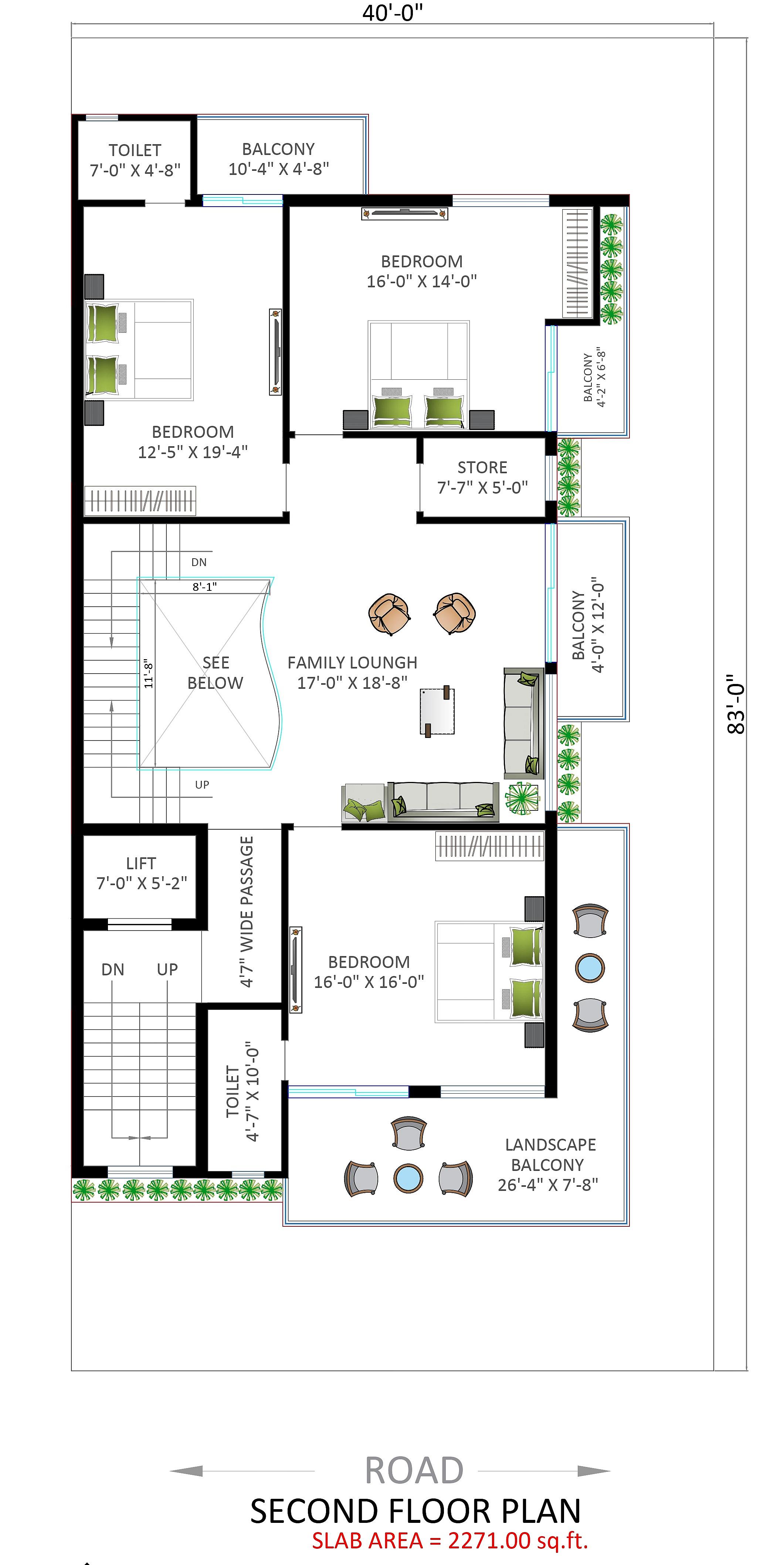 40X80 House Plan- 3200 sq ft Residential House Design at Noida thumbnail 3 — Project ID 6753