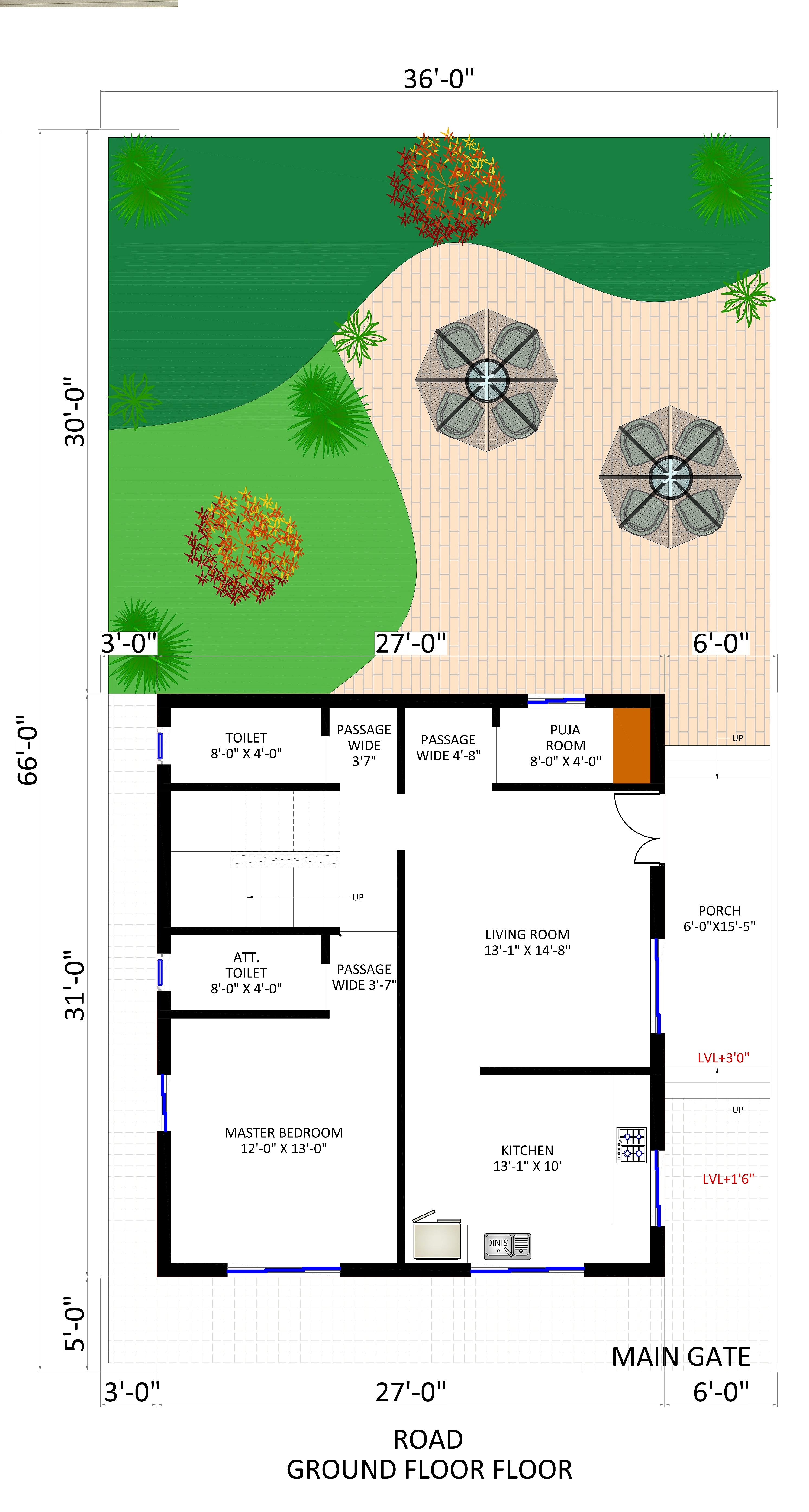 36X66 House Plan- 2376 sq ft Residential House Design at Bangalore thumbnail 2 — Project ID 6755