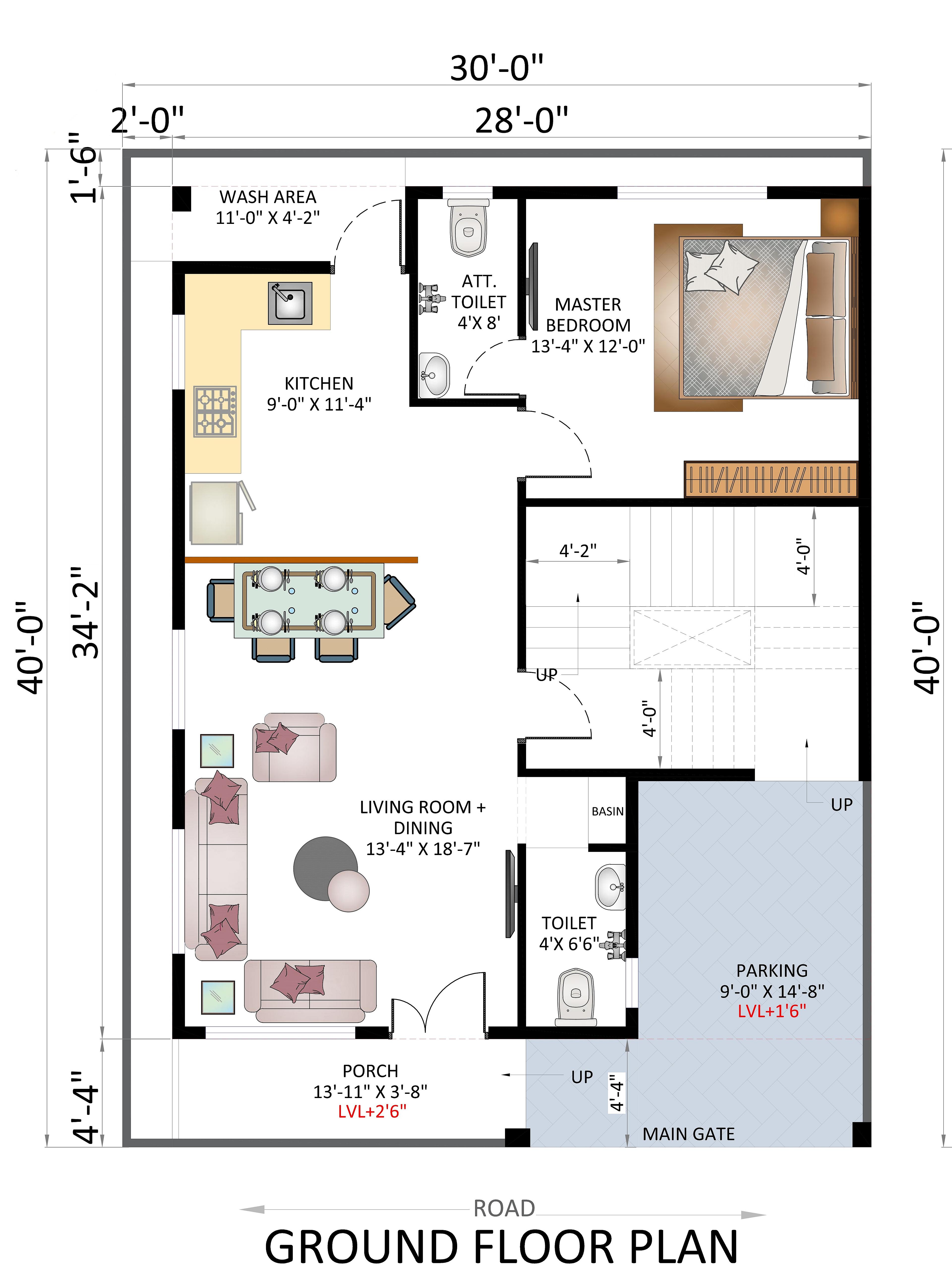30X40 House Plan- 1200 sq ft Residential House Design at Bangalore thumbnail 2 — Project ID 6763