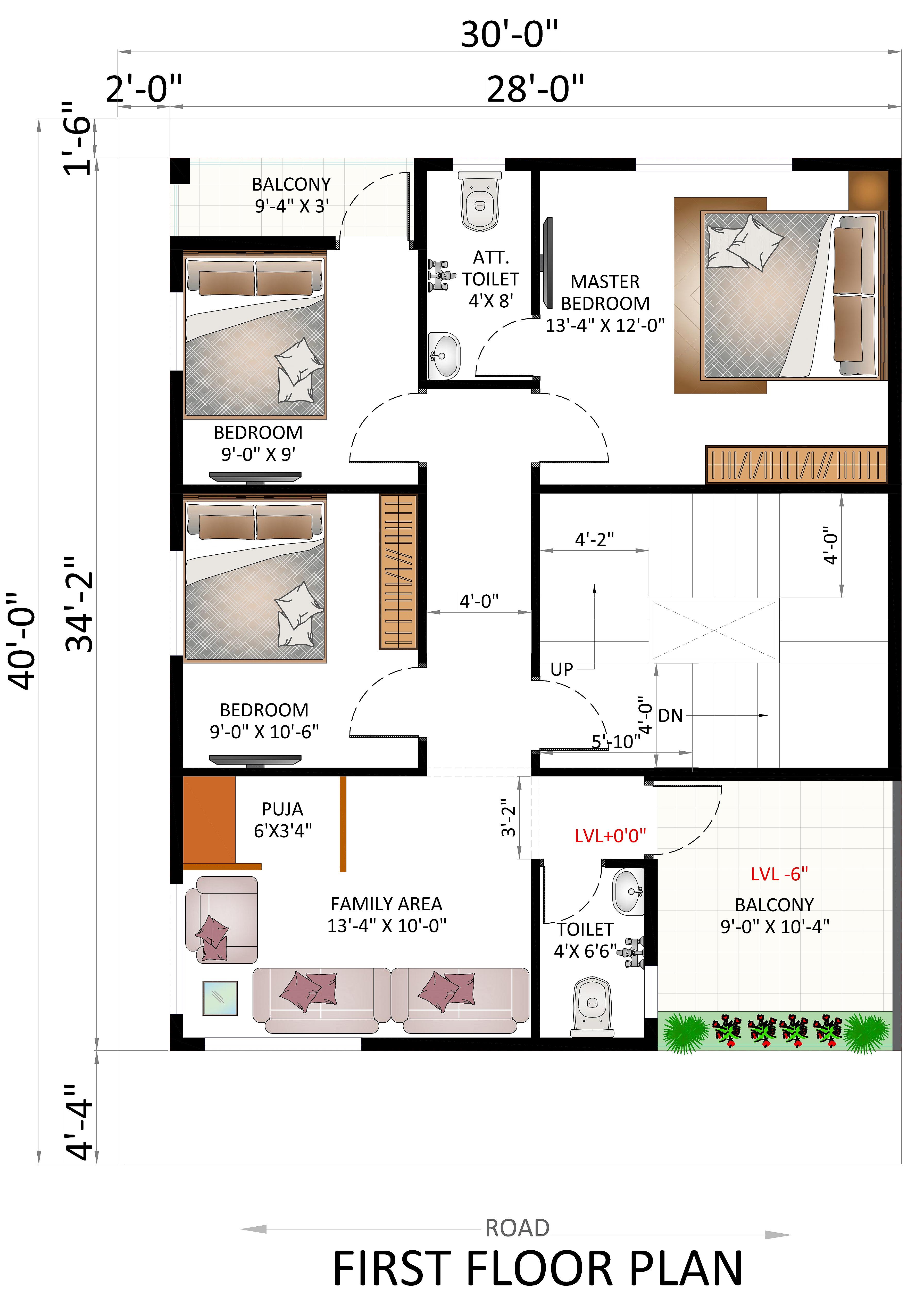 30X40 House Plan- 1200 sq ft Residential House Design at Bangalore thumbnail 3 — Project ID 6763