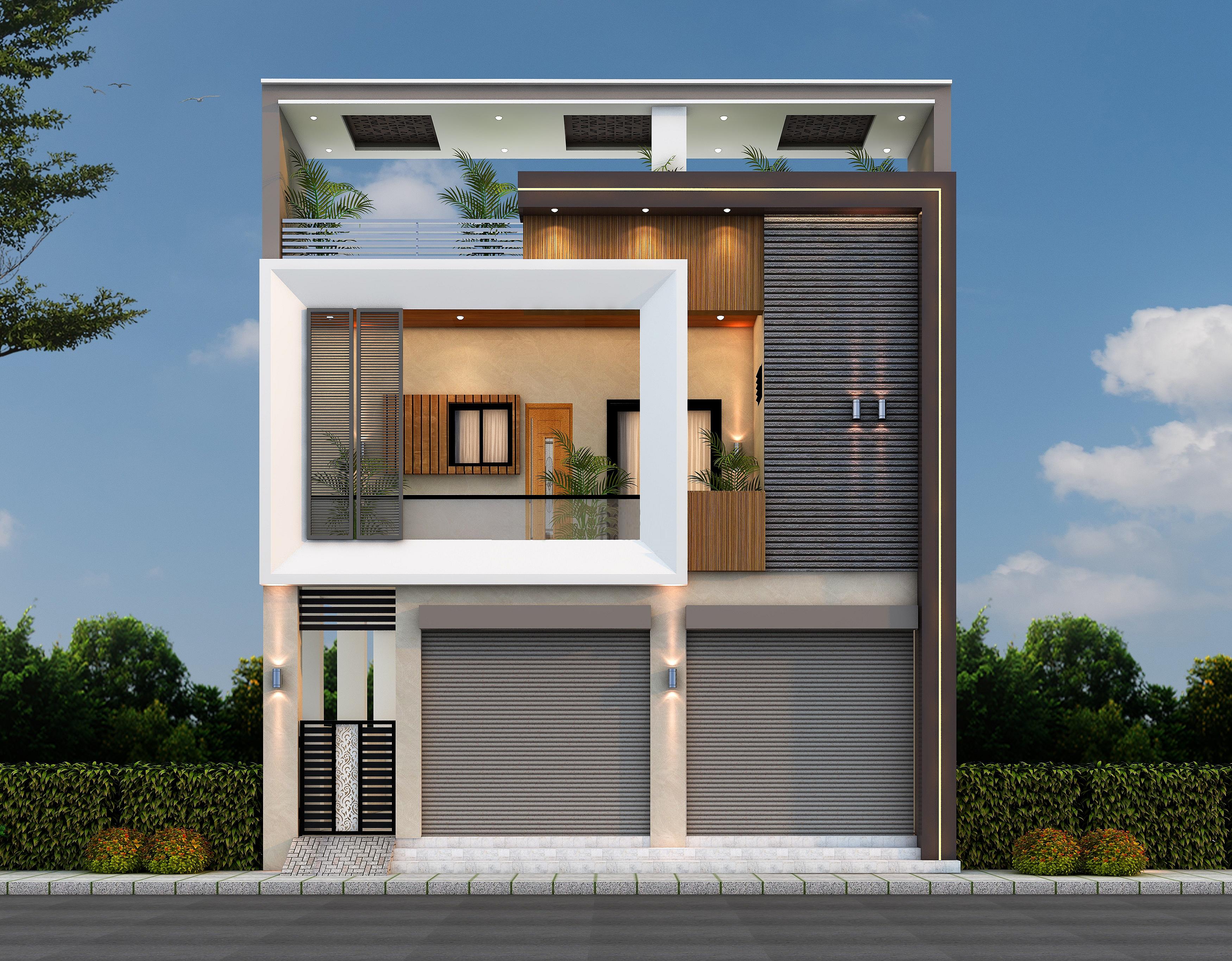 30X100 House With Shop Plan- 3000 sq ft Residential Cum Commercial House Design at Jambusar [GJ]