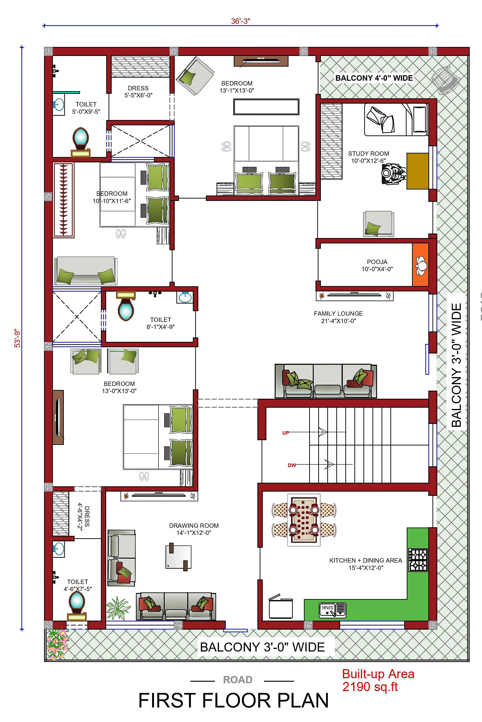 36X53 House With Shop Plan- 1908 sq ft Residential Cum Commercial House Design at Faridabad thumbnail 2 — Project ID 6775