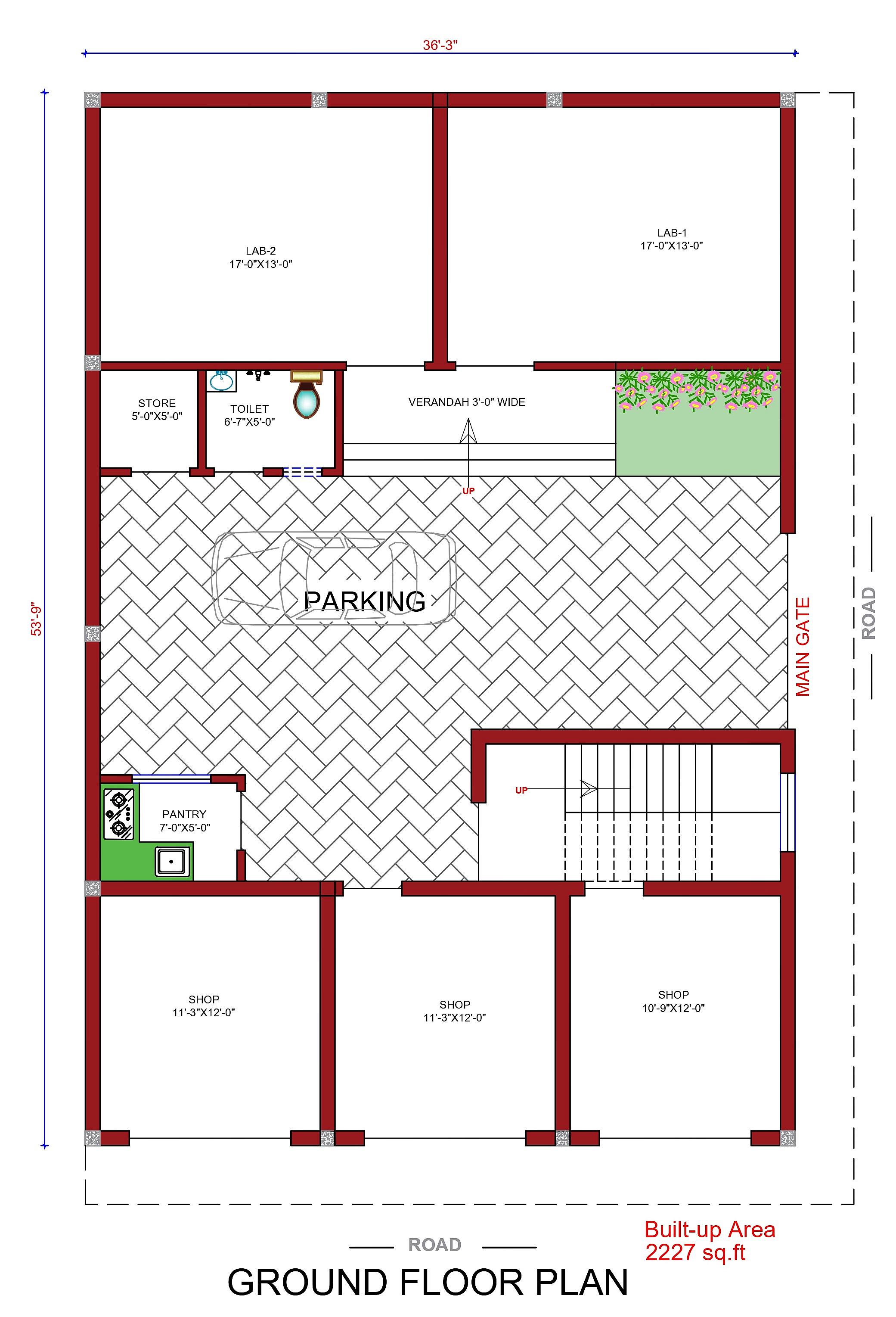 36X53 House With Shop Plan- 1908 sq ft Residential Cum Commercial House Design at Faridabad — photo 1 — Project ID 6775