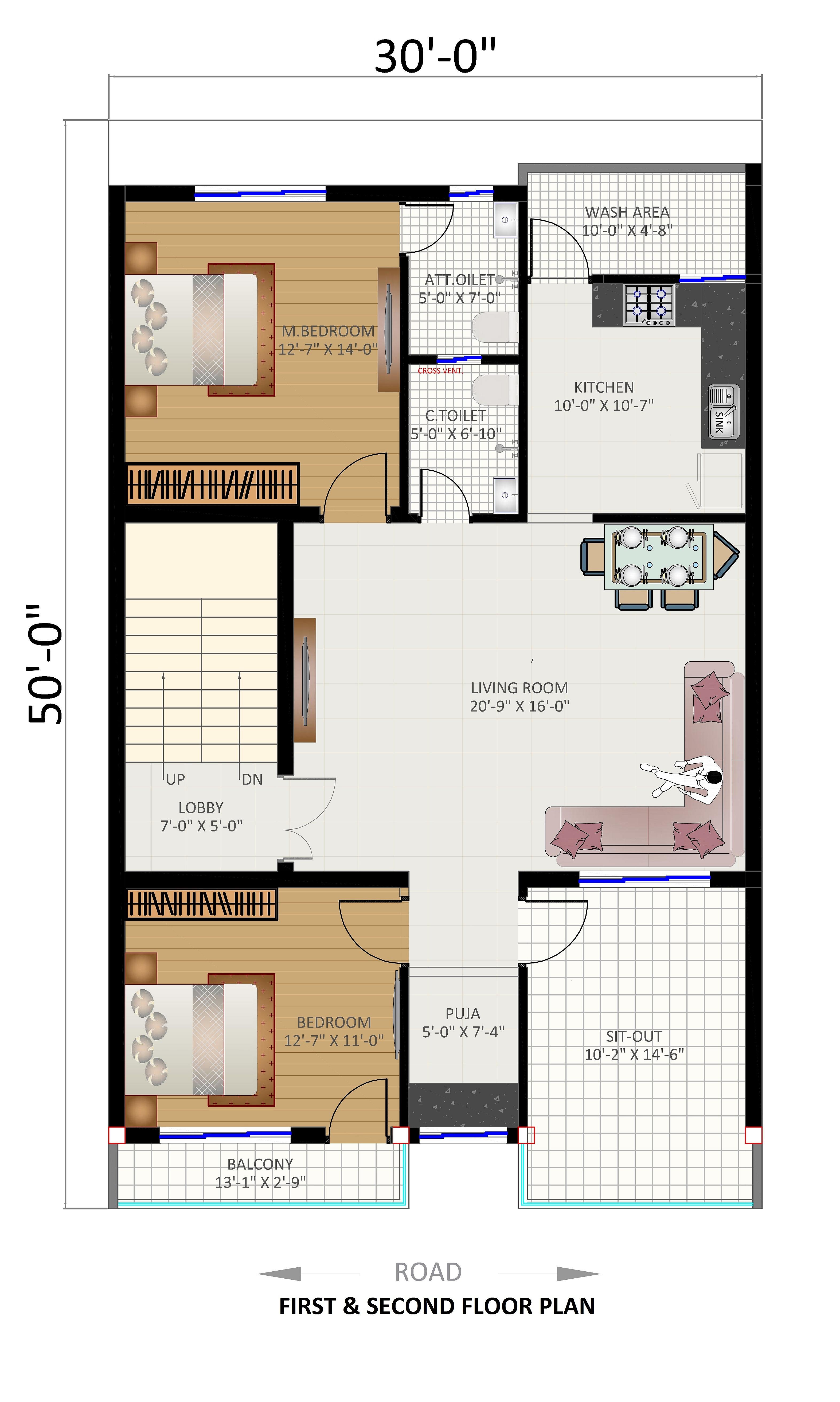 30X50 House Plan- 1500 sq ft Residential House Design at Nagpur thumbnail 3 — Project ID 6778