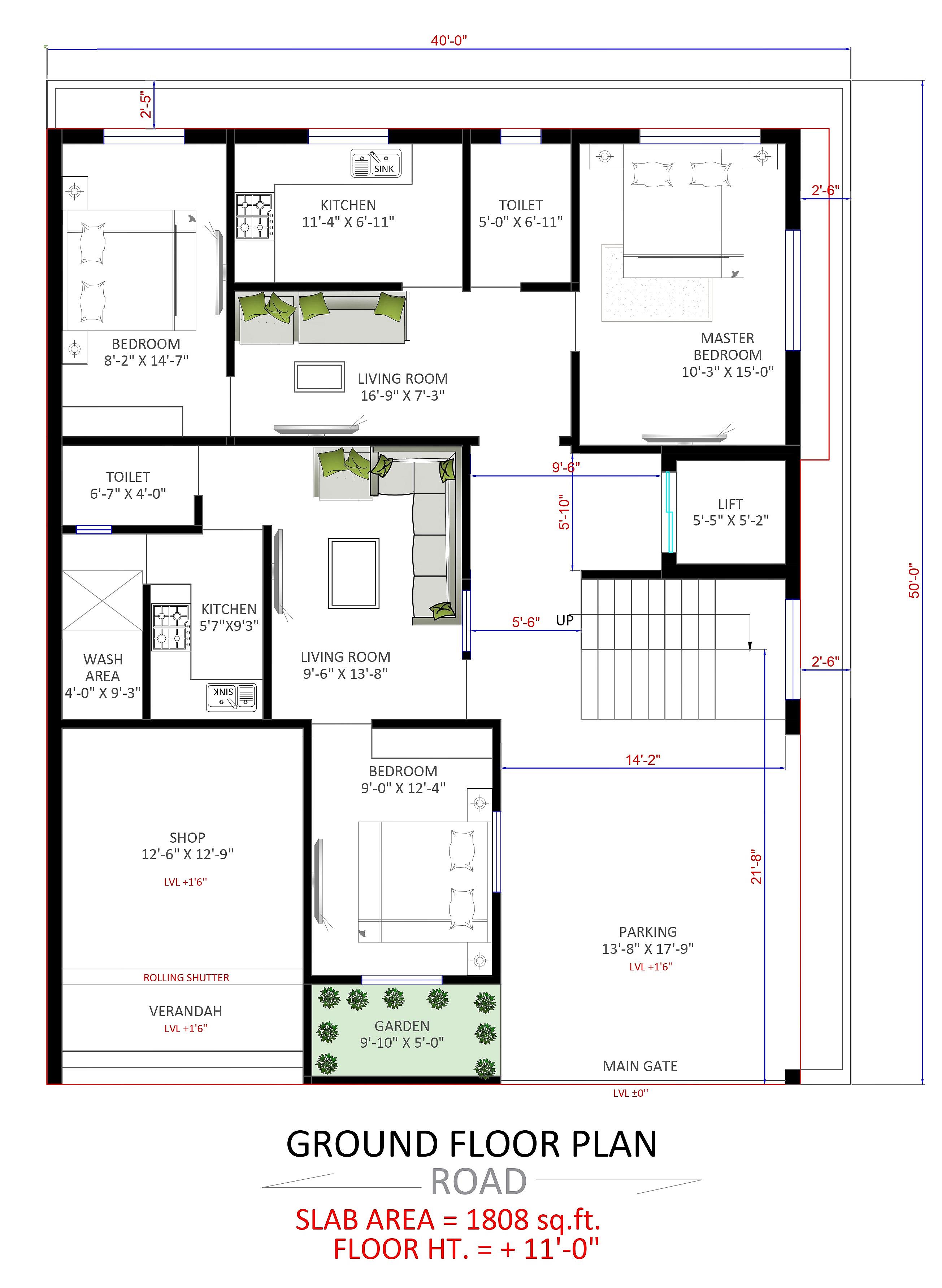 40X50 House With Shop Plan- 2000 sq ft Residential Cum Commercial House Design at Umerkhed thumbnail 2 — Project ID 6780