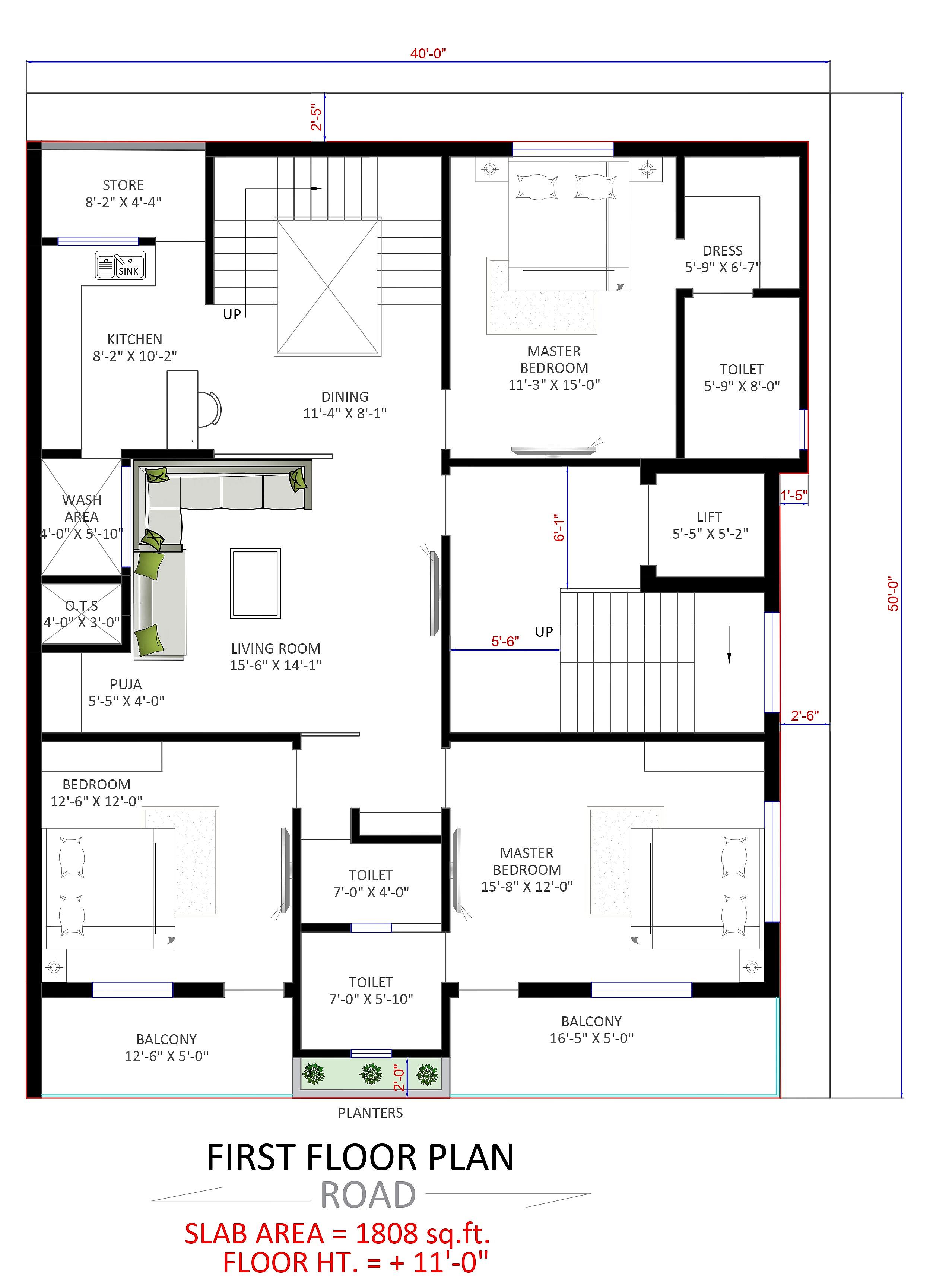 40X50 House With Shop Plan- 2000 sq ft Residential Cum Commercial House Design at Umerkhed thumbnail 3 — Project ID 6780
