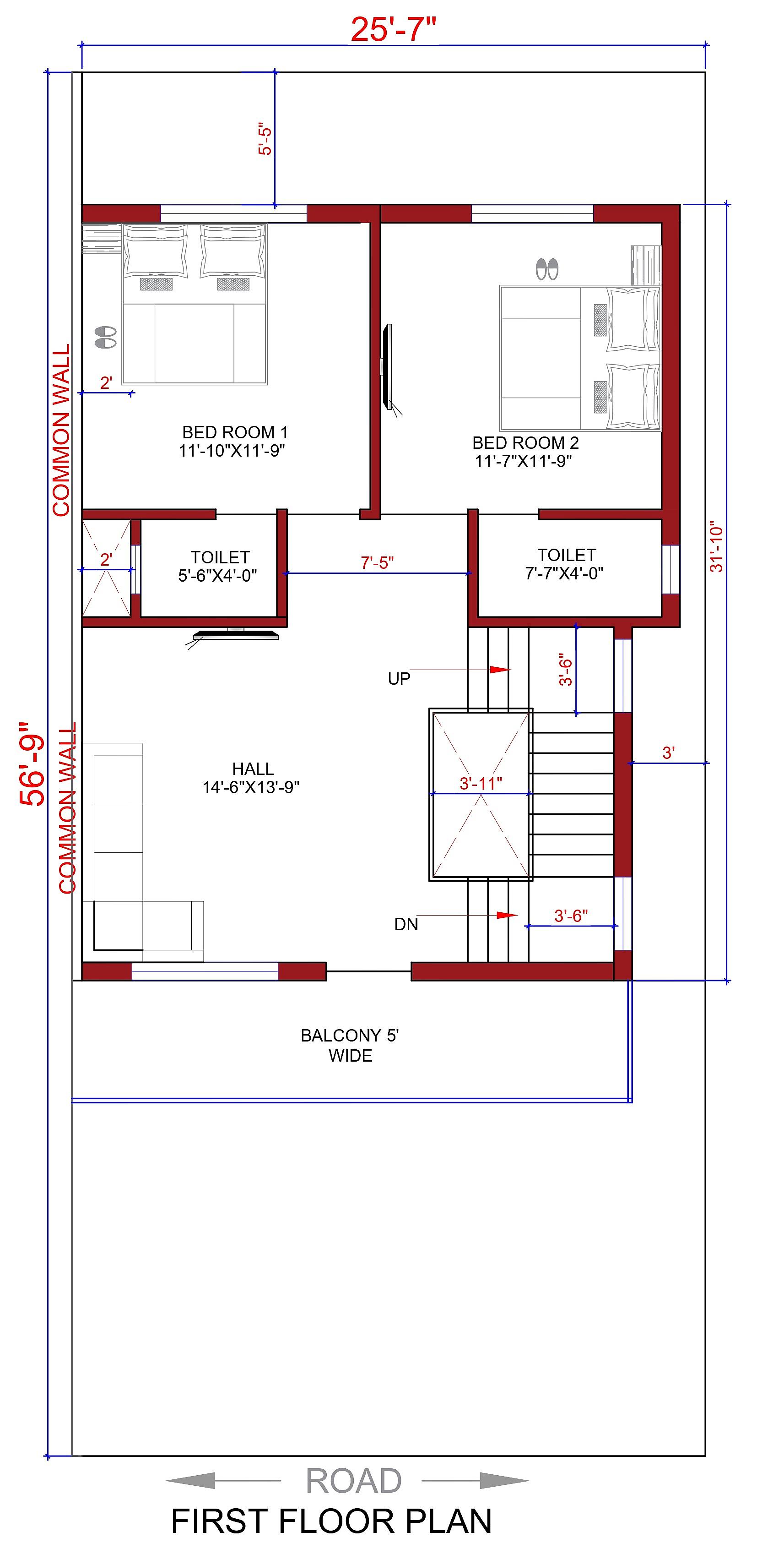 25X57 House Plan- 1425 sq ft Residential House Design at Gandhinagar thumbnail 3 — Project ID 6782