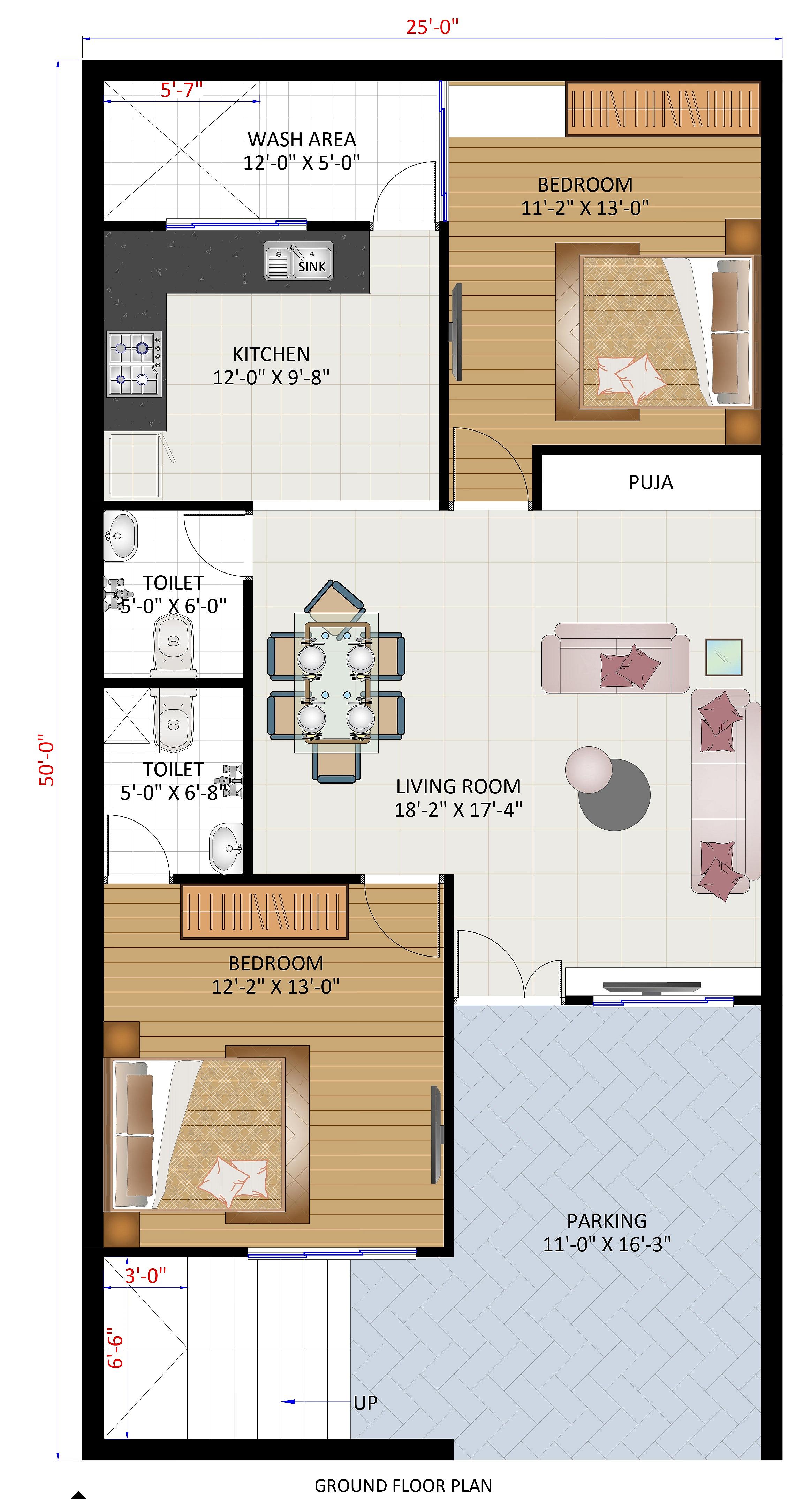 25X50 House lan- 1250 sq ft Residential House Design at Puttur thumbnail 2 — Project ID 6783