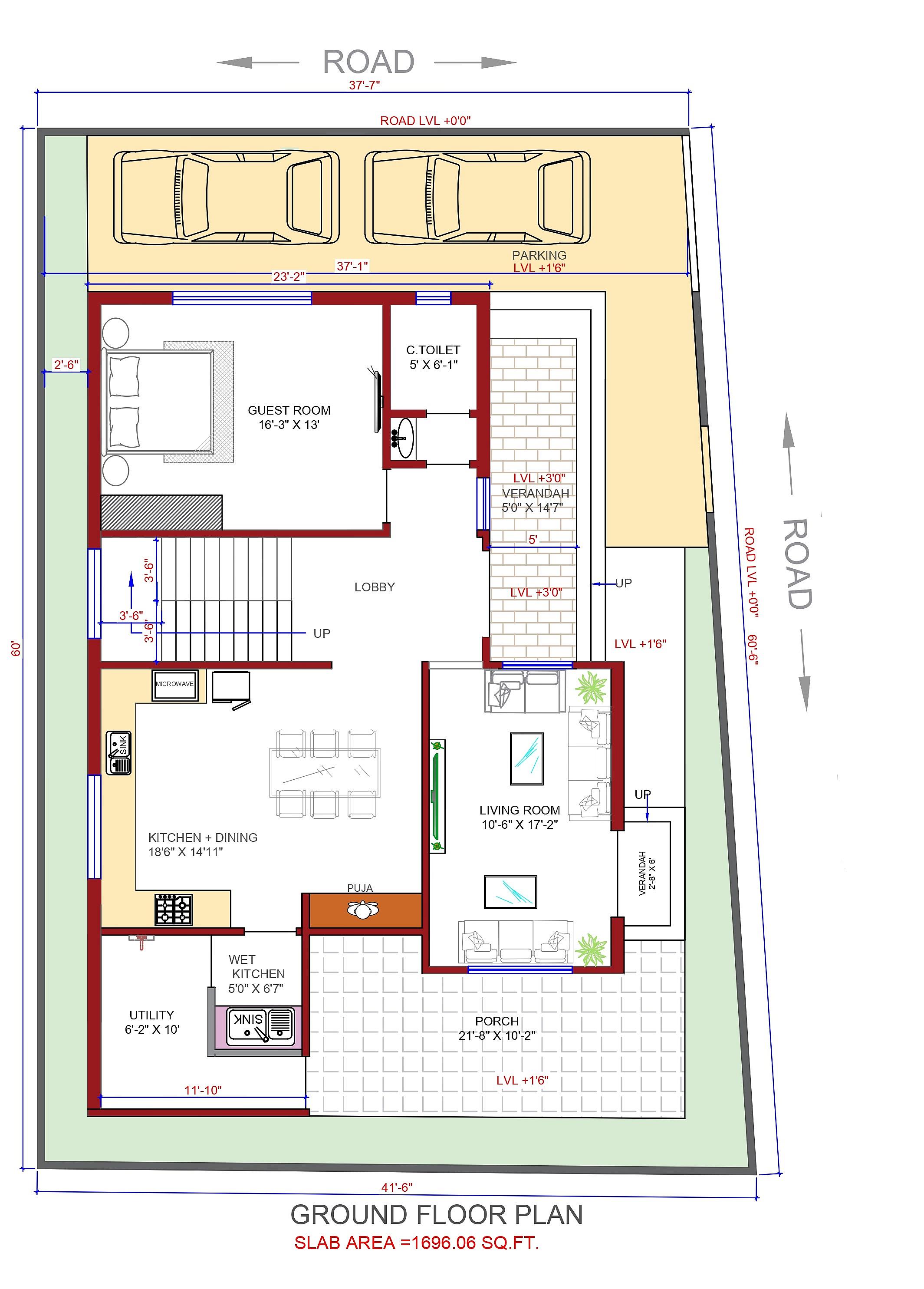 38X60 House Plan- 2280 sq ft Residential House Design at Bangalore thumbnail 2 — Project ID 6792