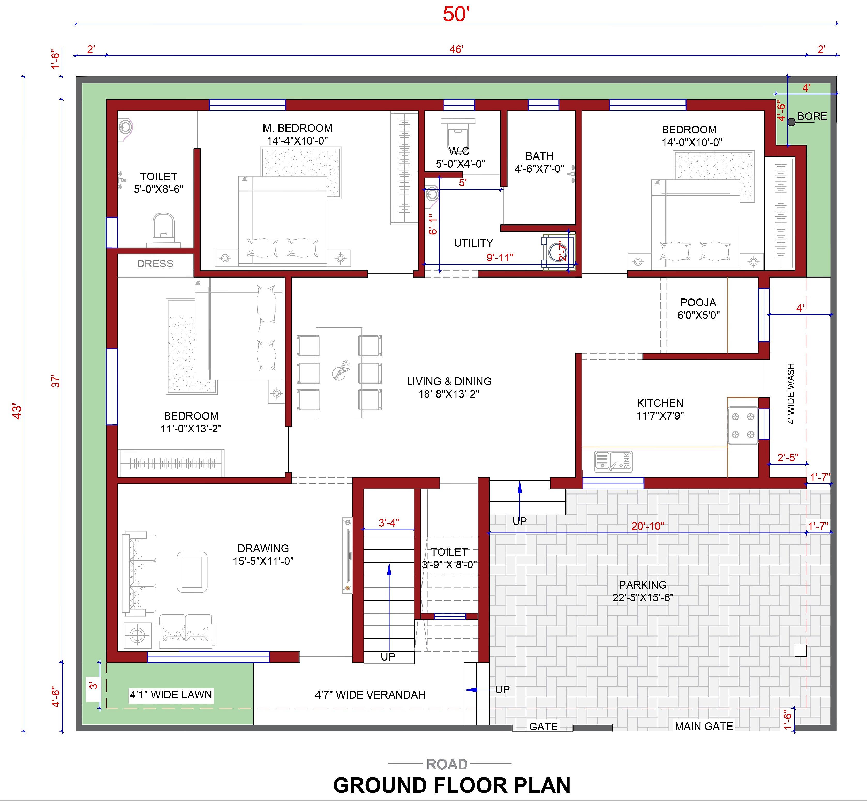 50X44 House Plan- 2200 sq ft Residential Cum Commercial House Design at Dhanbad thumbnail 3 — Project ID 6795