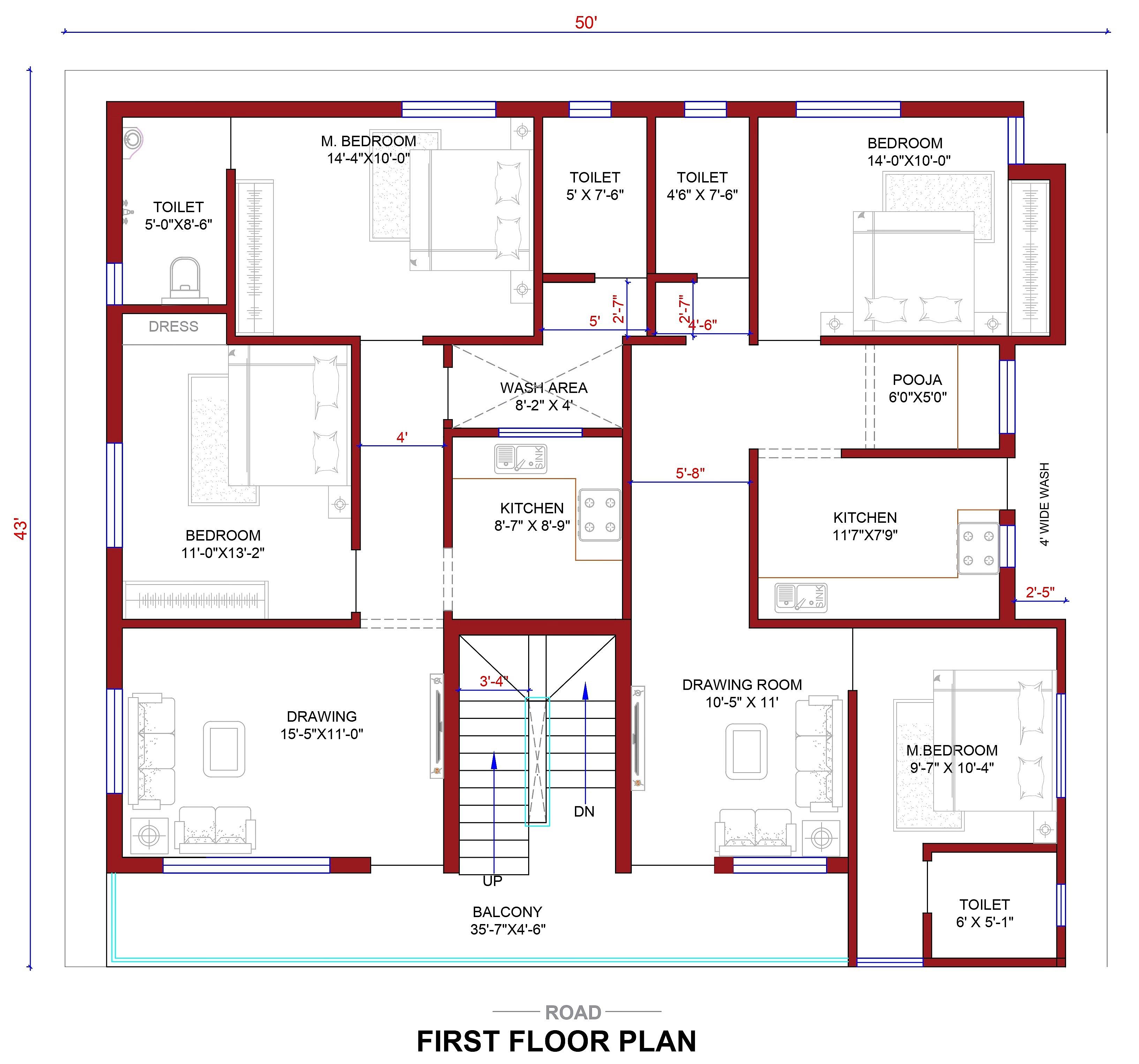 50X44 House Plan- 2200 sq ft Residential Cum Commercial House Design at Dhanbad thumbnail 4 — Project ID 6795