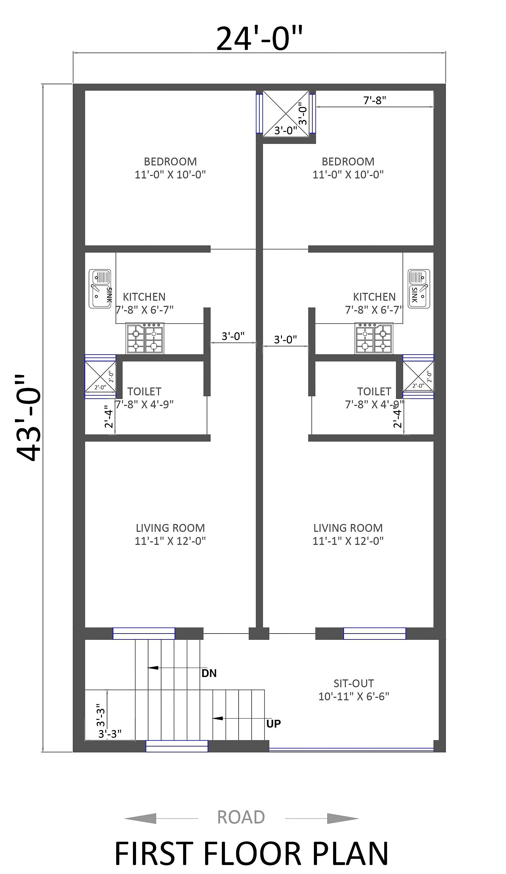 24X44 House Plan- 1056 sq ft Residential House Design at Raipur thumbnail 2 — Project ID 6797