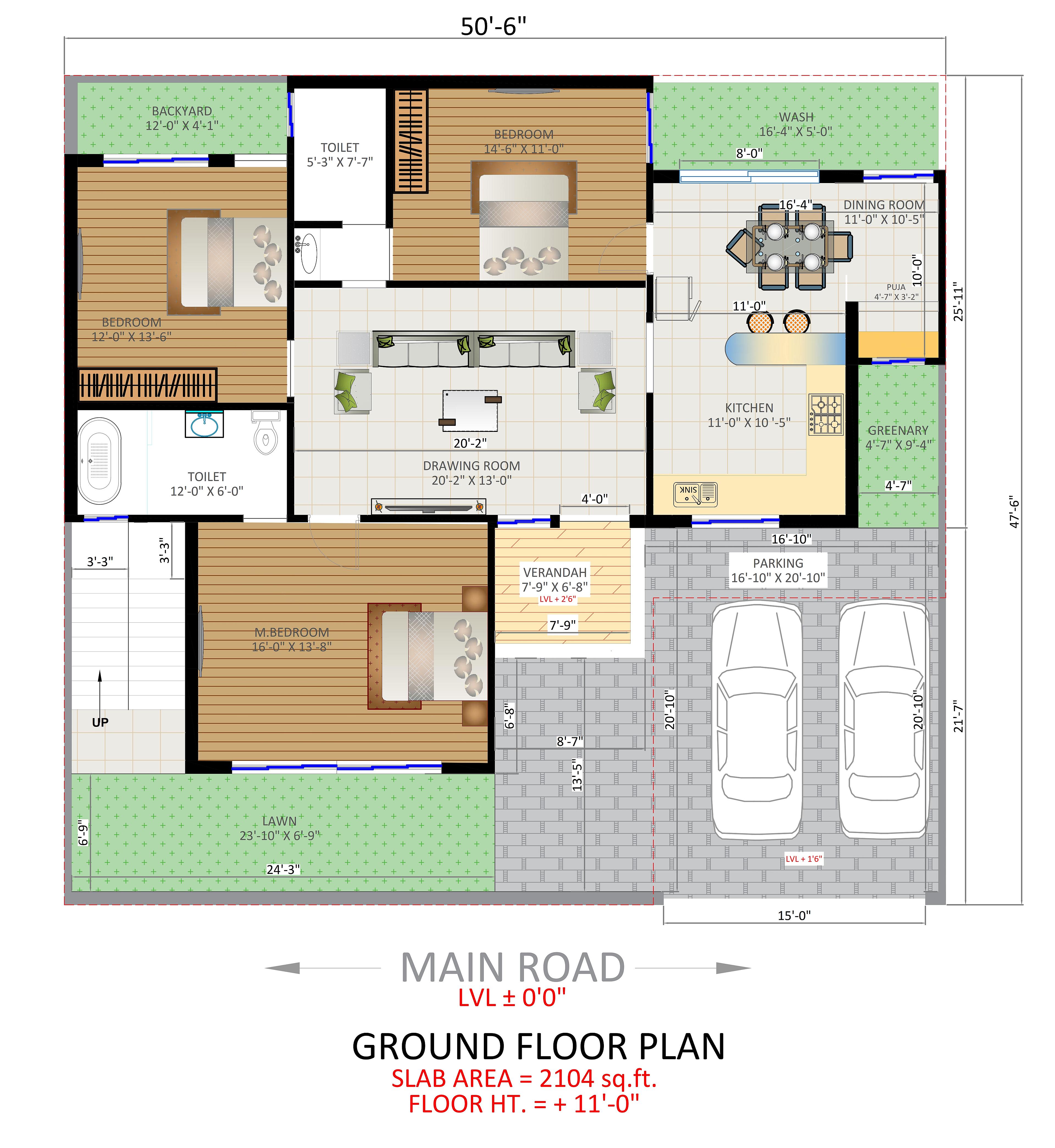 50X48 House Plan- 2400 sq ft Residential House Design at Aligarh thumbnail 2 — Project ID 6799