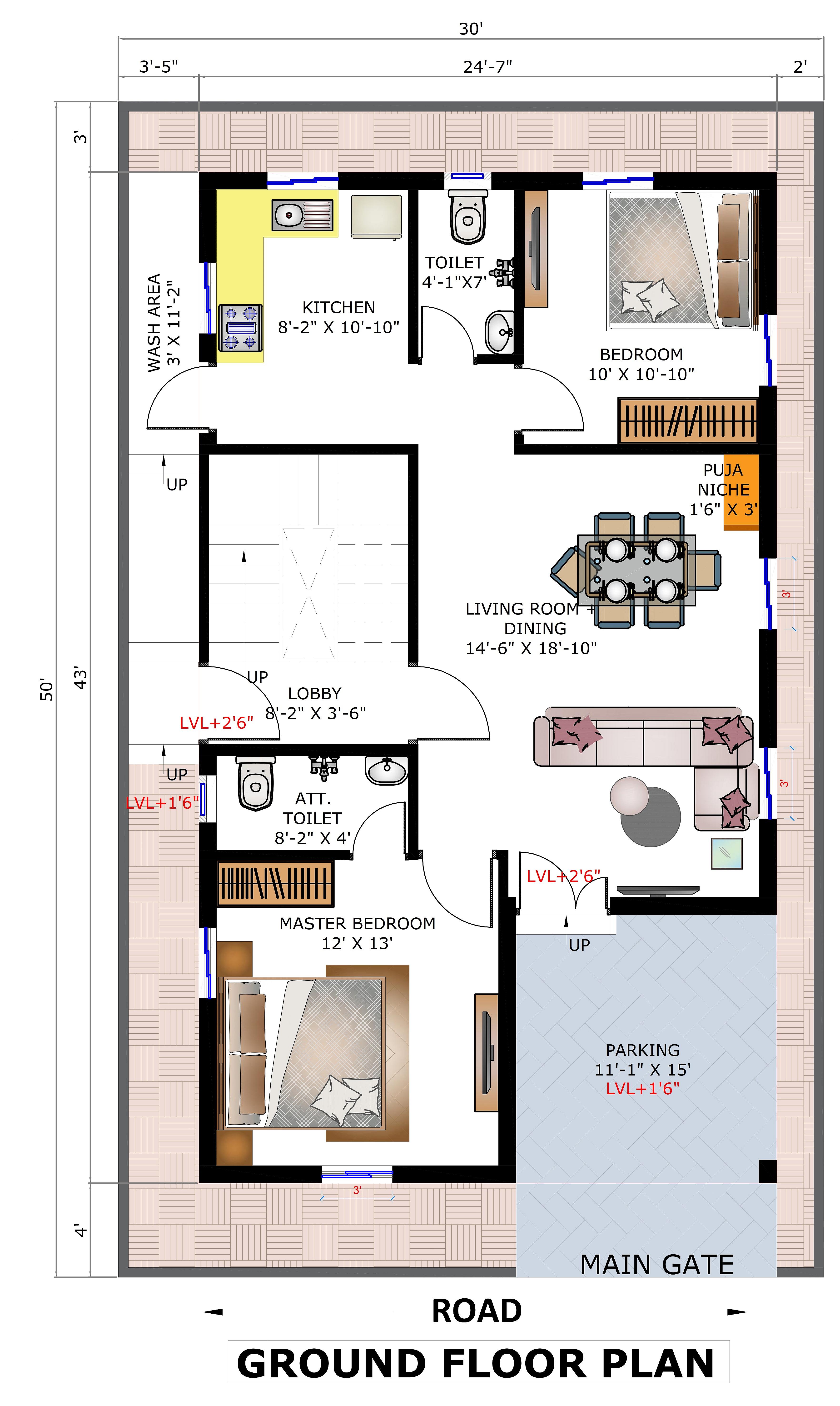 30X50 House Plan- 1500 sq ft Residential House Design at Visakhapatnam [AP]