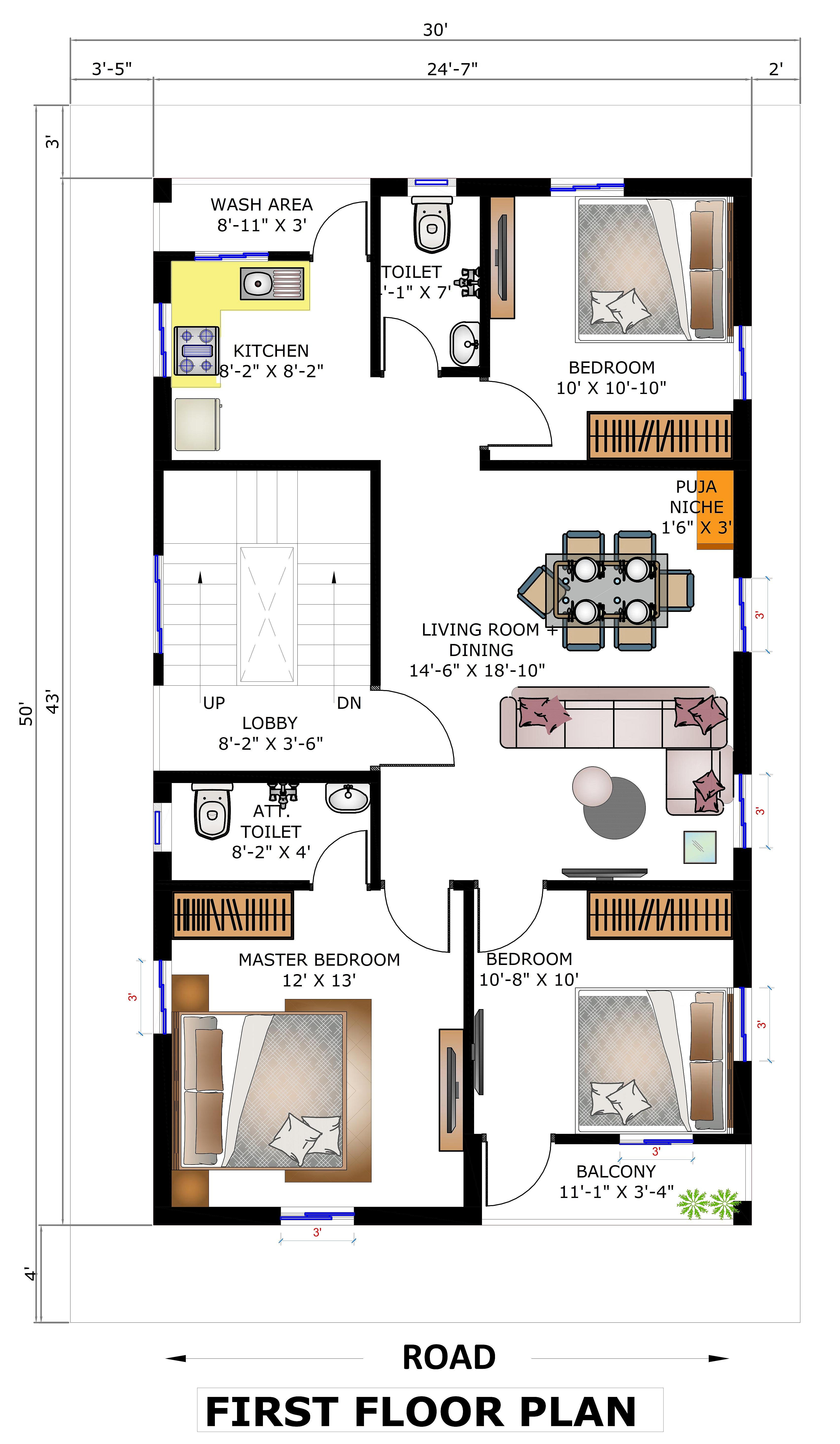 30X50 House Plan- 1500 sq ft Residential House Design at Visakhapatnam thumbnail 2 — Project ID 6805