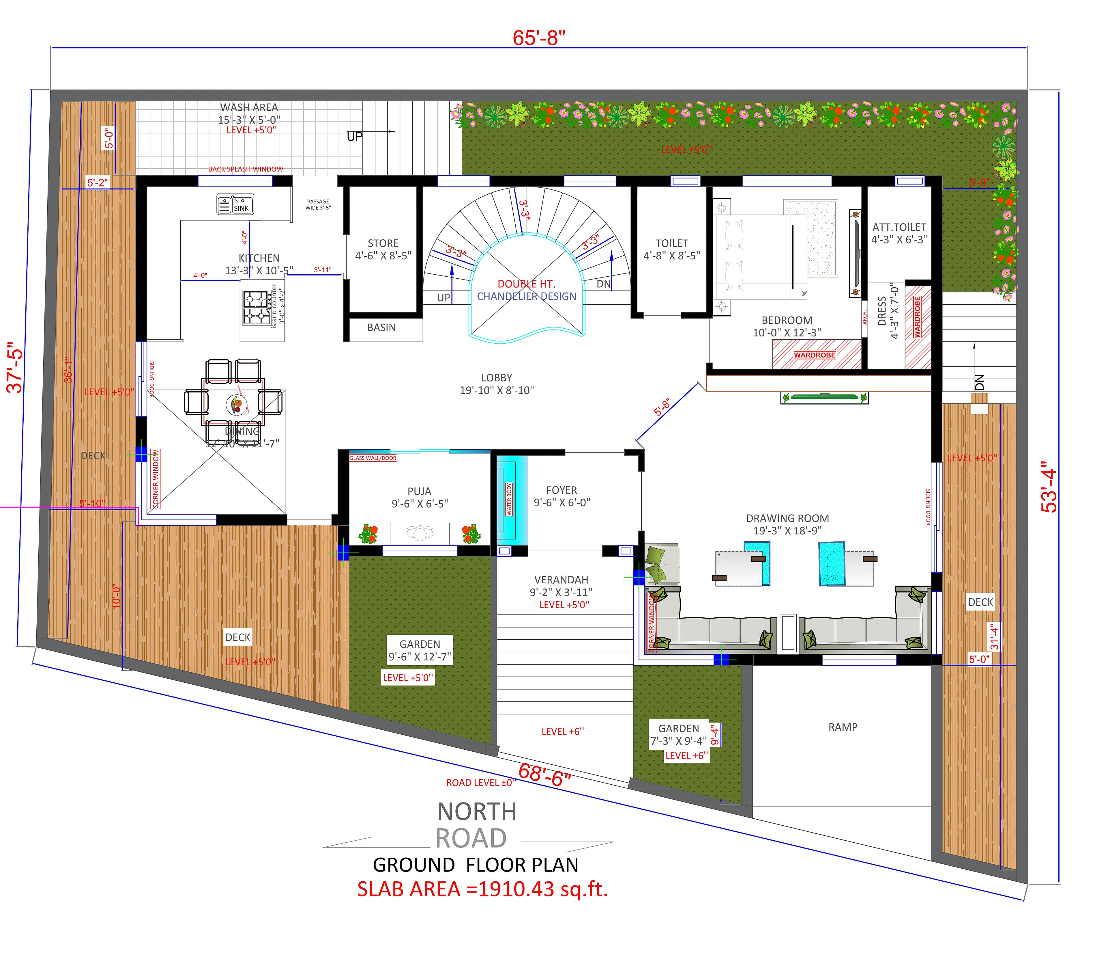 65X50 House With Shop Plan- 3250 sq ft Residential Cum Commercial House Design at Junagadh thumbnail 2 — Project ID 6814