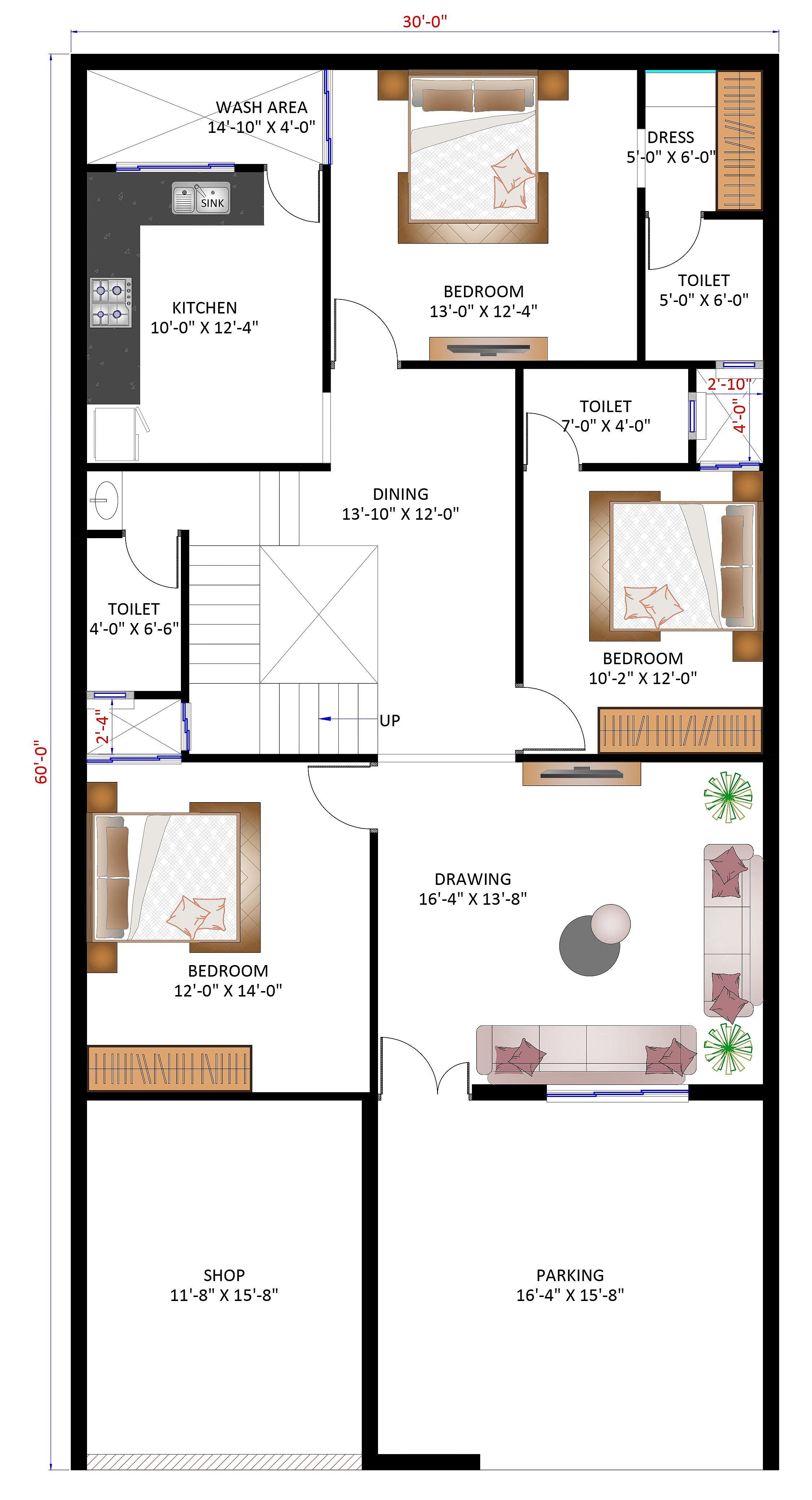 30X60 House With Shop Plan- 1800 sq ft Residential Cum Commercial House Design at Shahdol — photo 2 — Project ID 6816