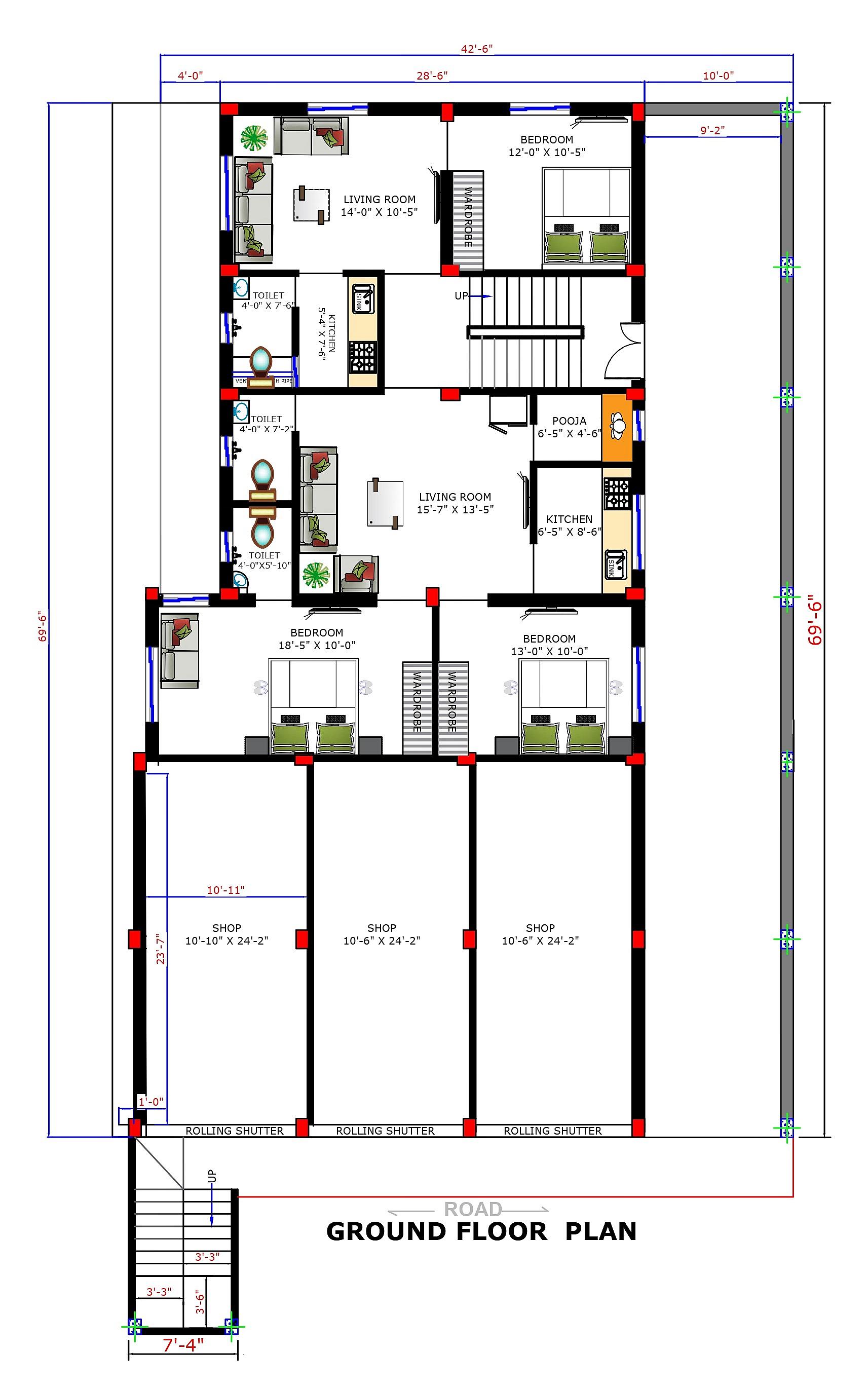 42X70 Shopping Complex With Rental Apartment Plan- 2940 sq ft Residential Cum Commercial House Design at Kendrapara thumbnail 2 — Project ID 6821