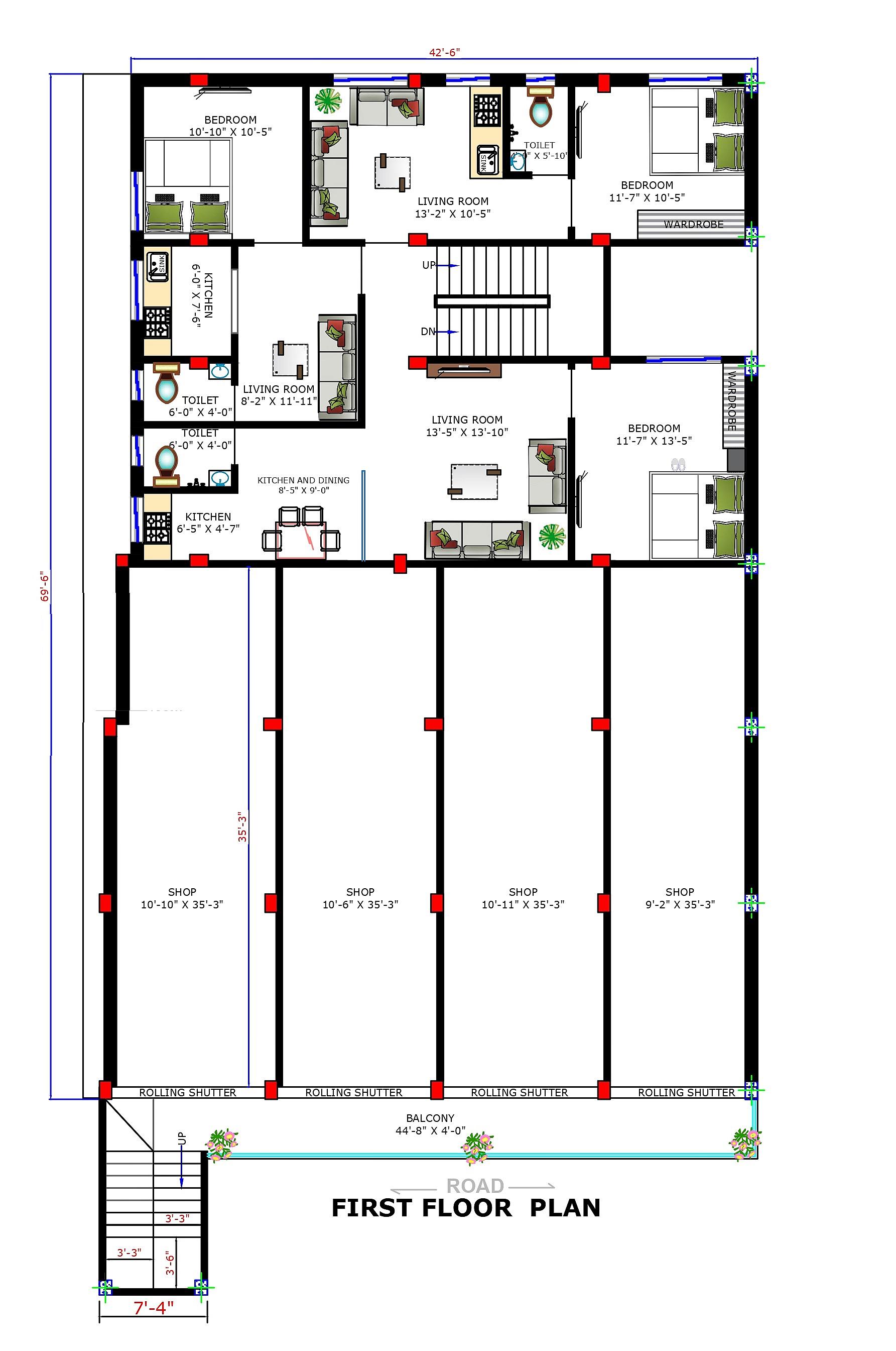 42X70 Shopping Complex With Rental Apartment Plan- 2940 sq ft Residential Cum Commercial House Design at Kendrapara thumbnail 3 — Project ID 6821