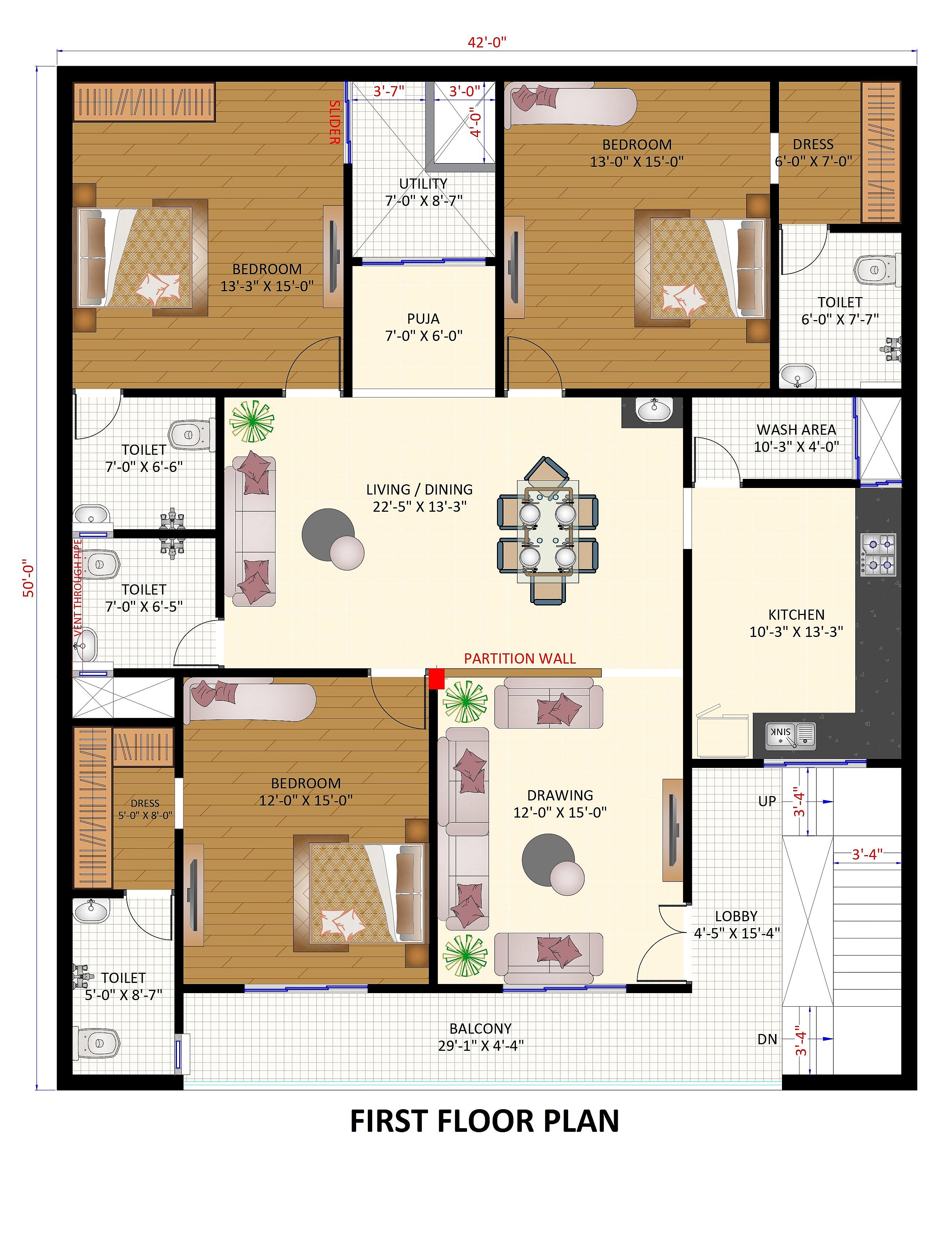 42X50 House Plan- 2100 sq ft Residential Cum Commercial House Design at Gonda thumbnail 3 — Project ID 6823