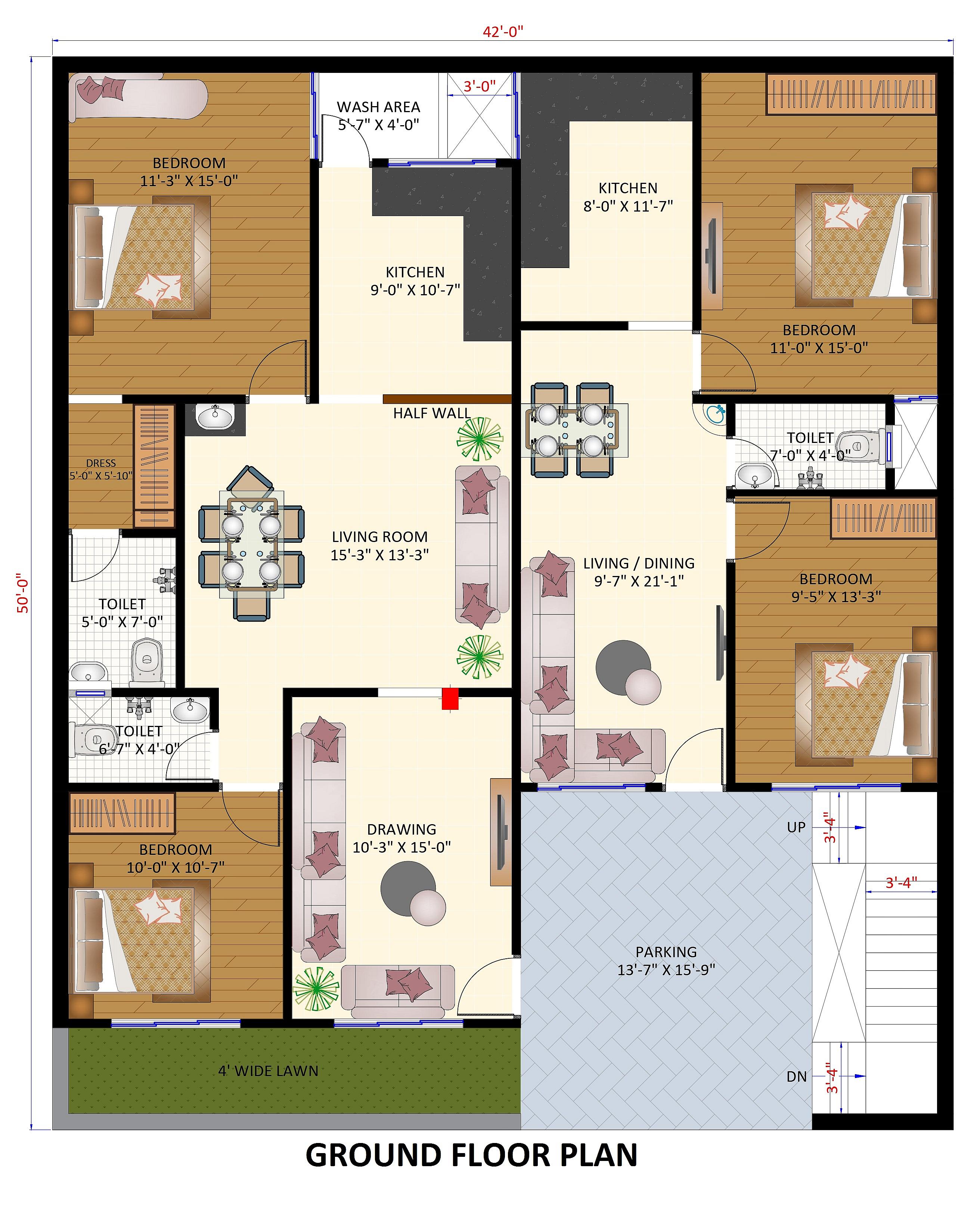 42X50 House Plan- 2100 sq ft Residential Cum Commercial House Design at Gonda thumbnail 2 — Project ID 6823