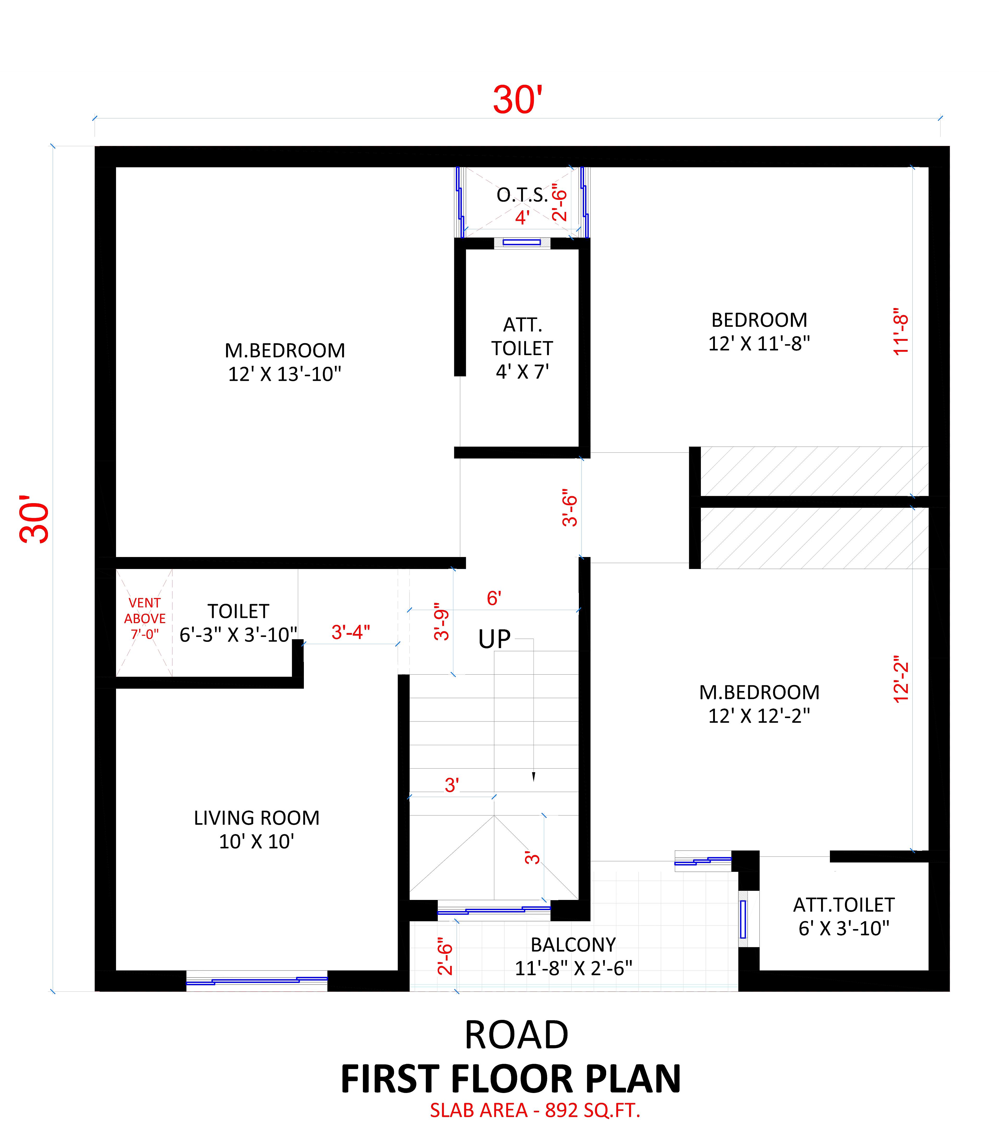 30X30 House Plan- 900 sqft Residential House Design at Ahmadabad thumbnail 3 — Project ID 6825