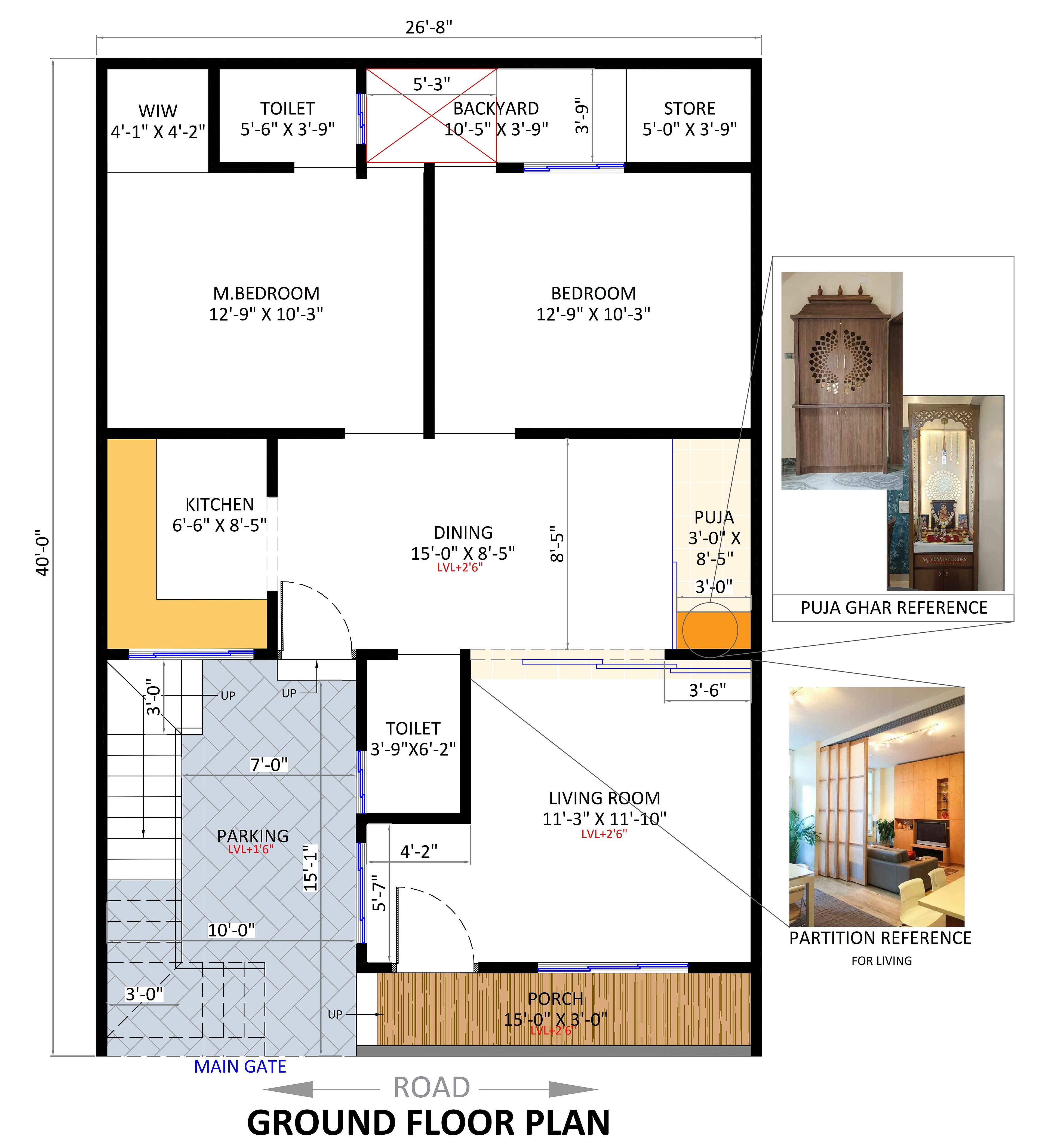 27X40 House Plan- 1080 sq ft Residential House Design at Lucknow — photo 1 — Project ID 6827