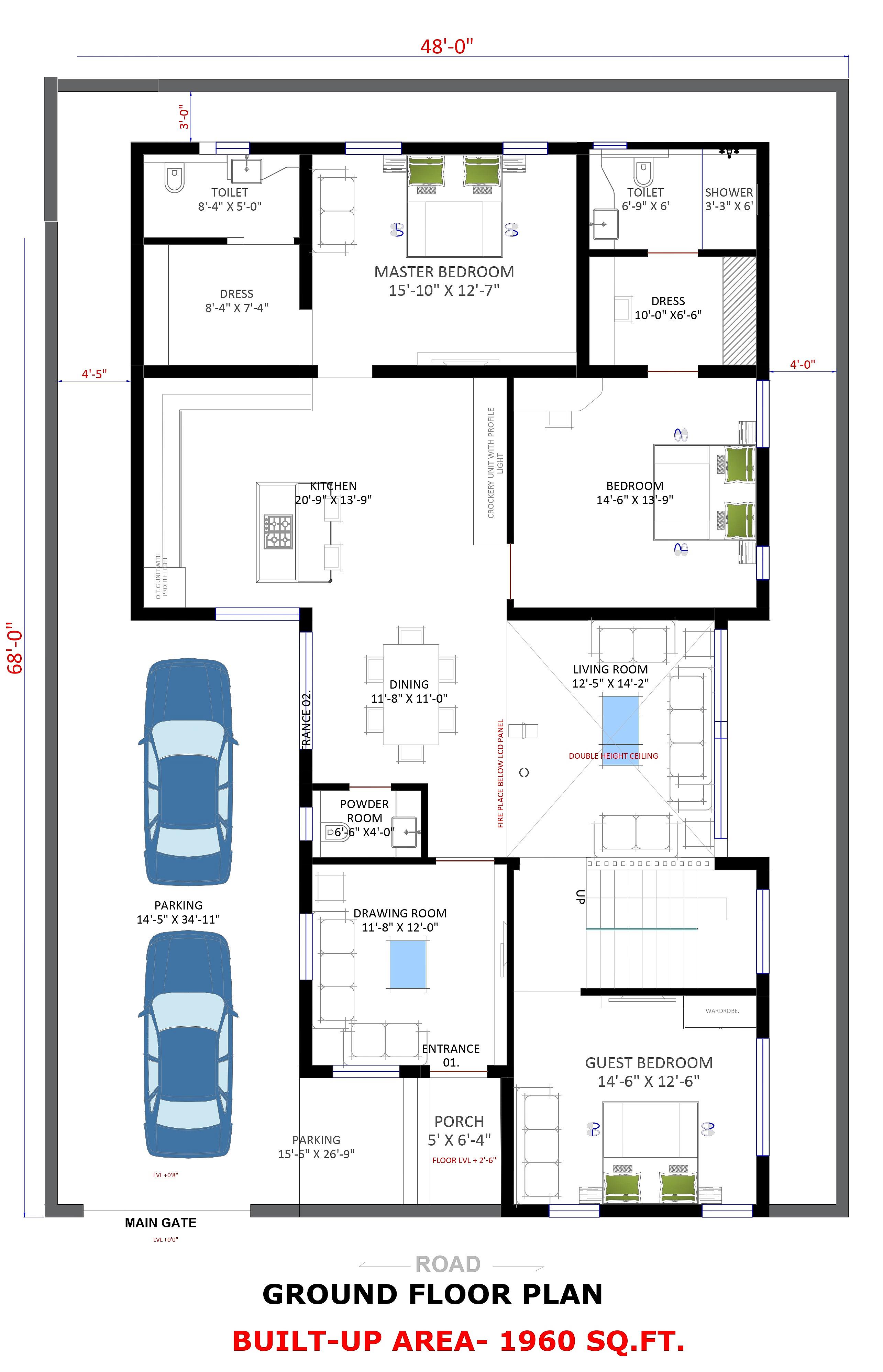 48X68 House Plan- 3264 sq ft Residential House Design at Ranchi thumbnail 1 — Project ID 6835