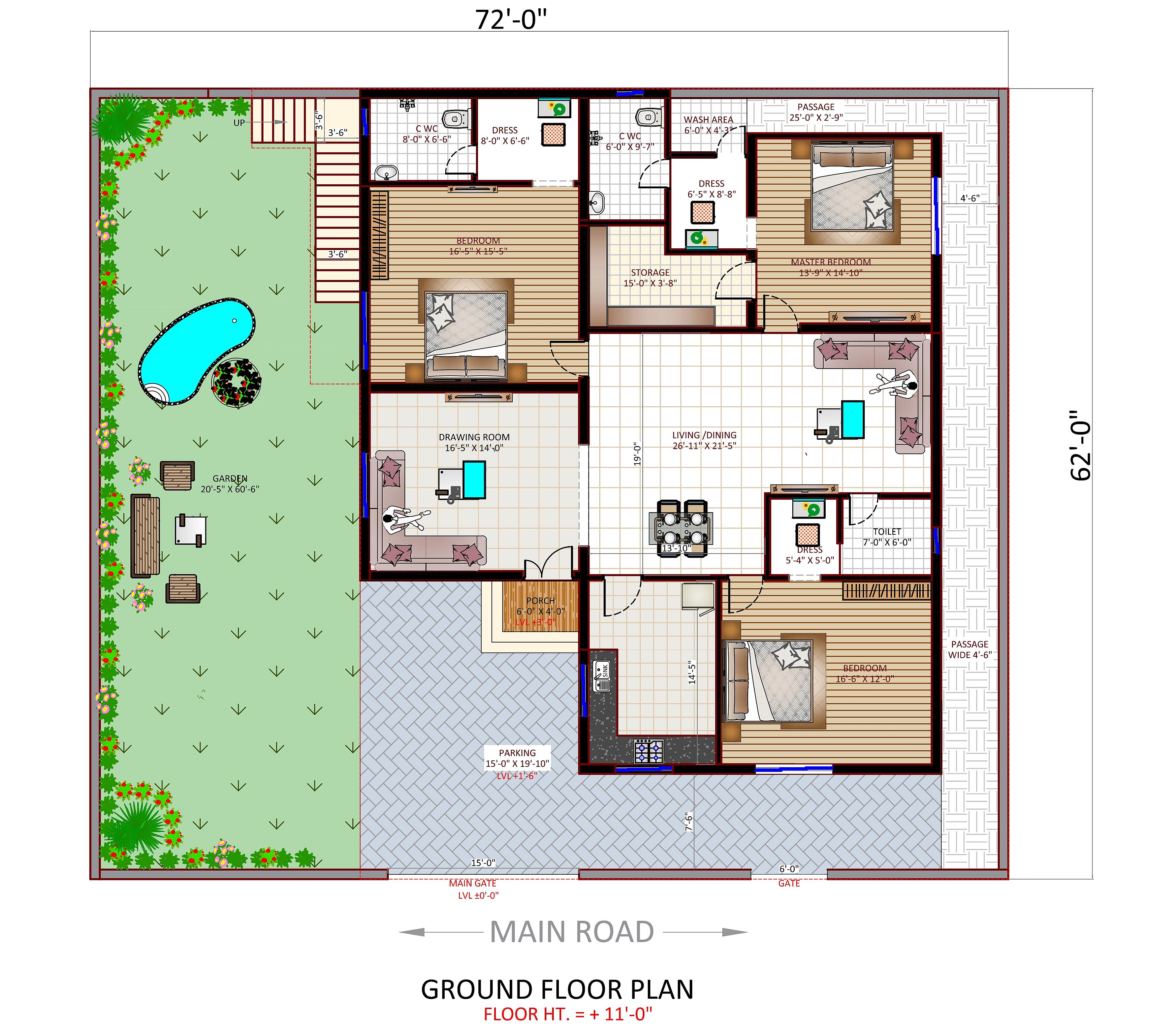 72X62 House Plan- 4464 sq ft Residential House Design at Pathankot — photo 1 — Project ID 6838