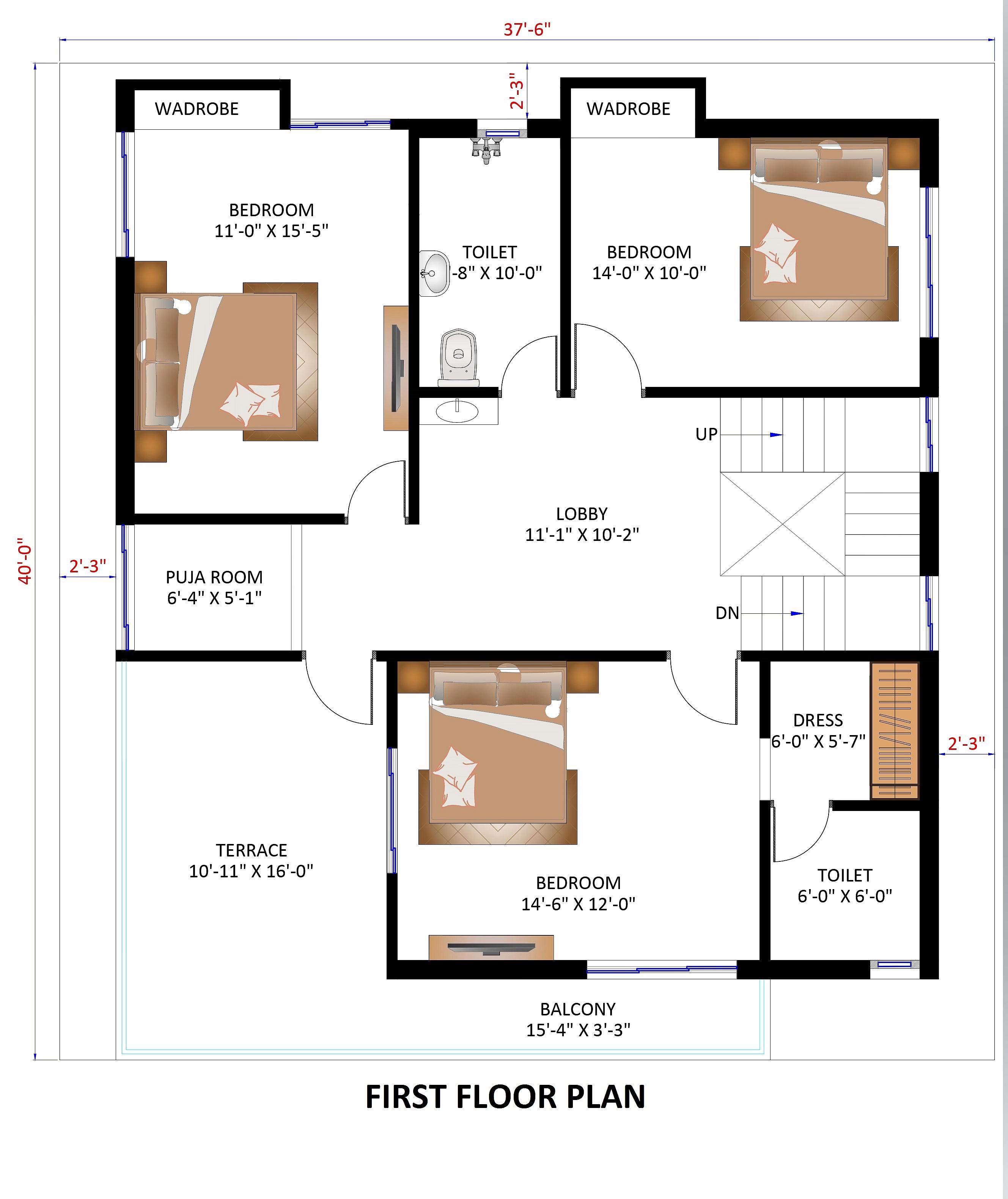 38X40 House Plan- 1520 sq ft Residential House Design at Bhubaneswar thumbnail 2 — Project ID 6840
