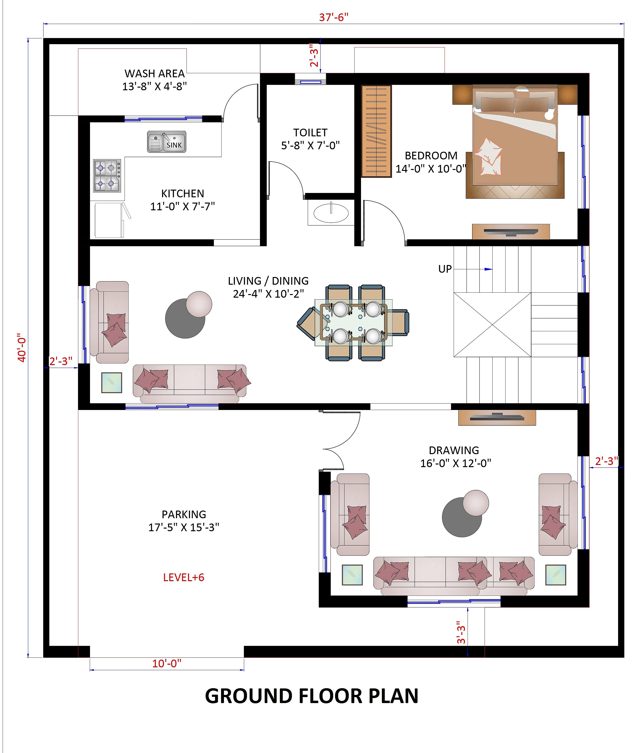 38X40 House Plan- 1520 sq ft Residential House Design at Bhubaneswar [OR]