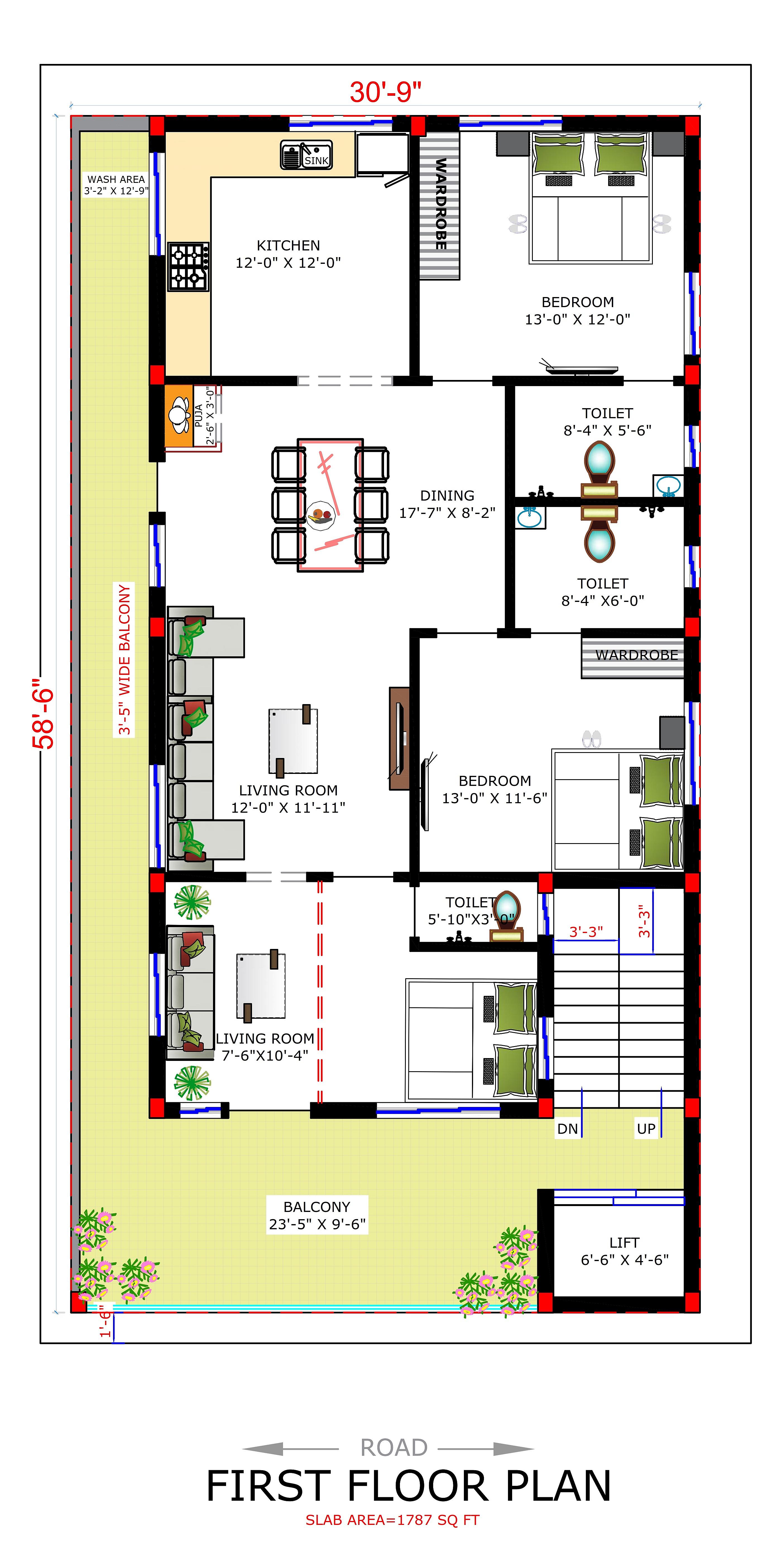 35X63 House Plan- 2205 sq ft Residential House Design at Hyderabad thumbnail 2 — Project ID 6846