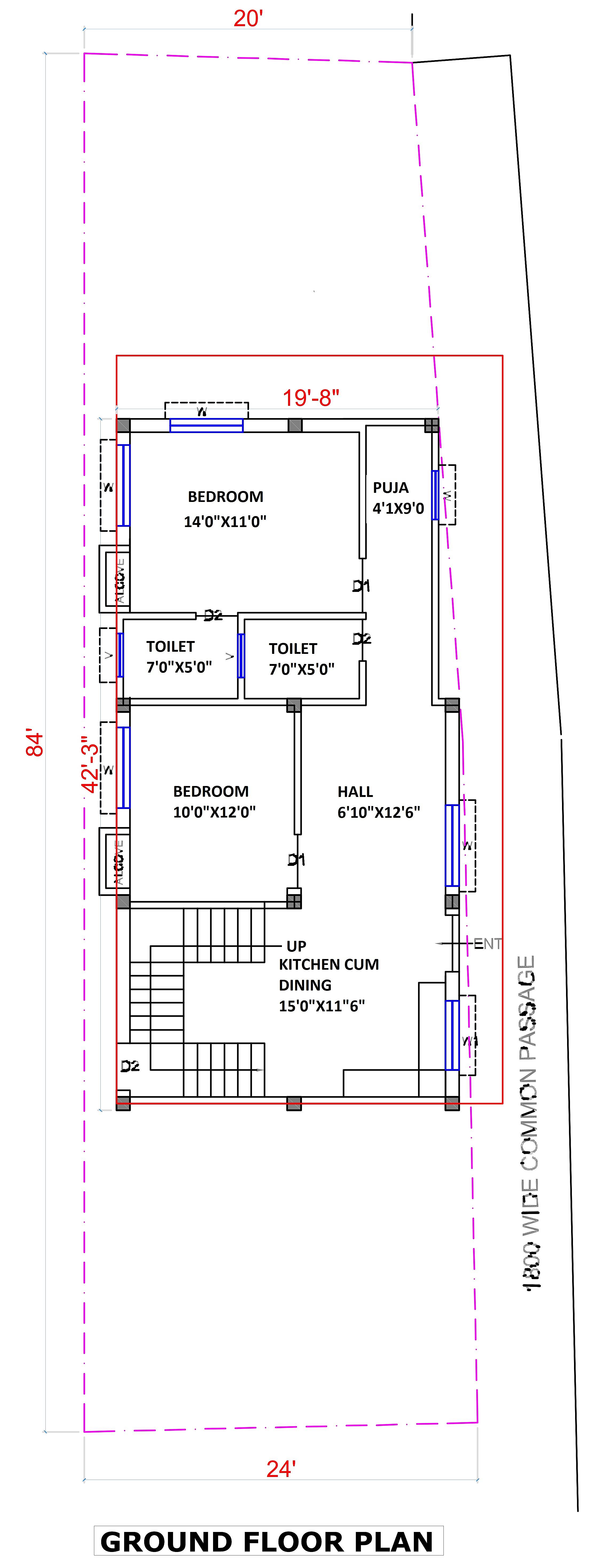 24X42 House Plan- 1008 sq ft Residential House Design at North 24 Parganas thumbnail 2 — Project ID 6847