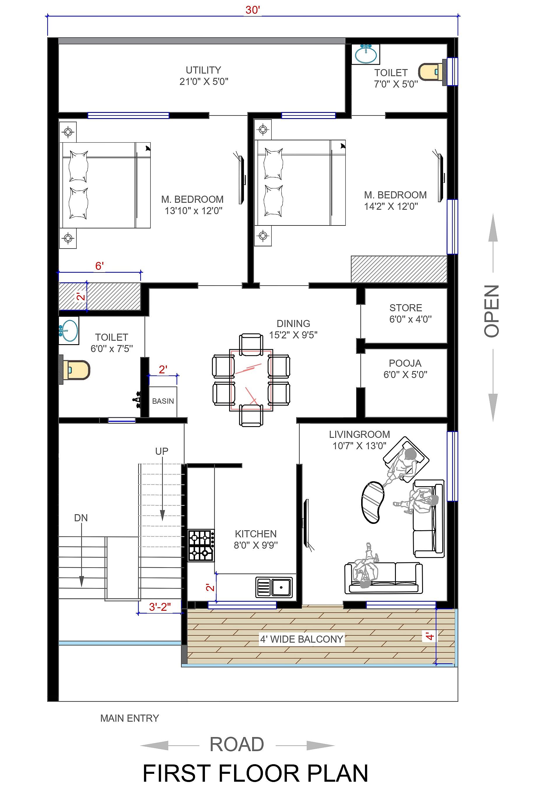 30X50 House Plan- 1500 sq ft Residential House Design at Rewari thumbnail 3 — Project ID 6848