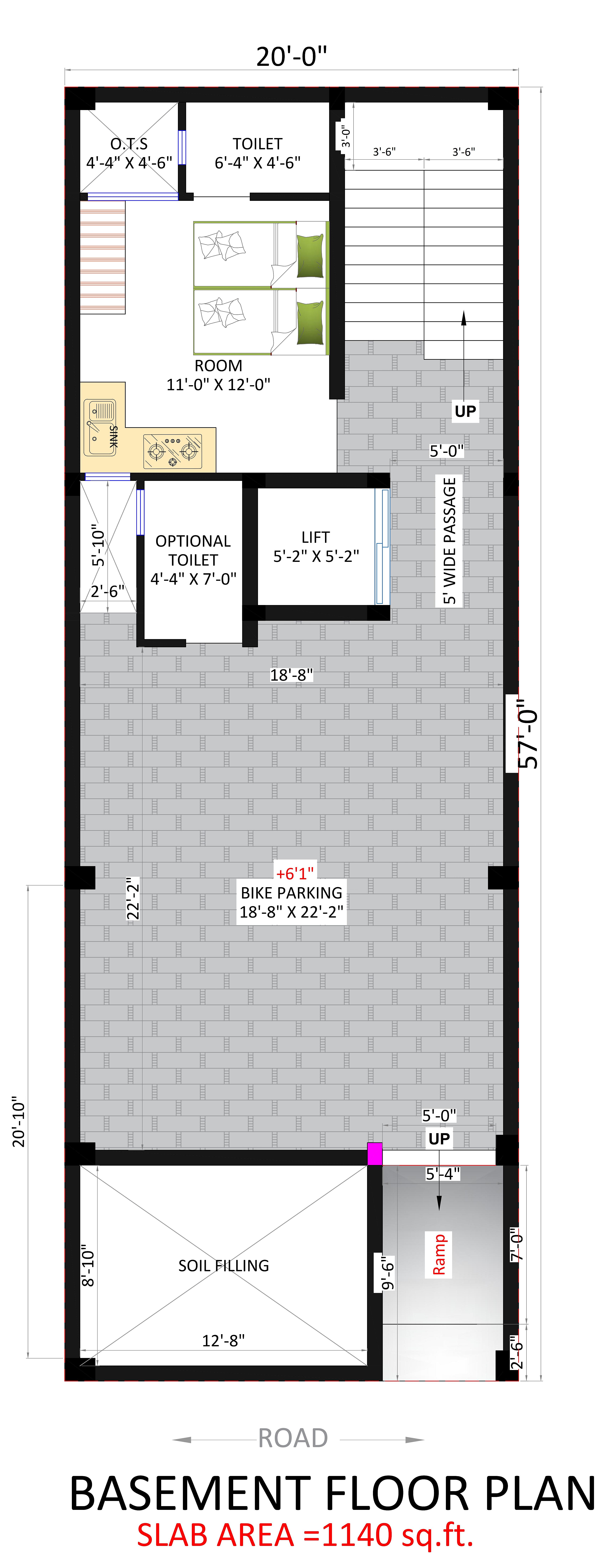 20X57 House With Shop Plan- 1140 sq ft Residential Cum Commercial House Design at Indore thumbnail 2 — Project ID 6852