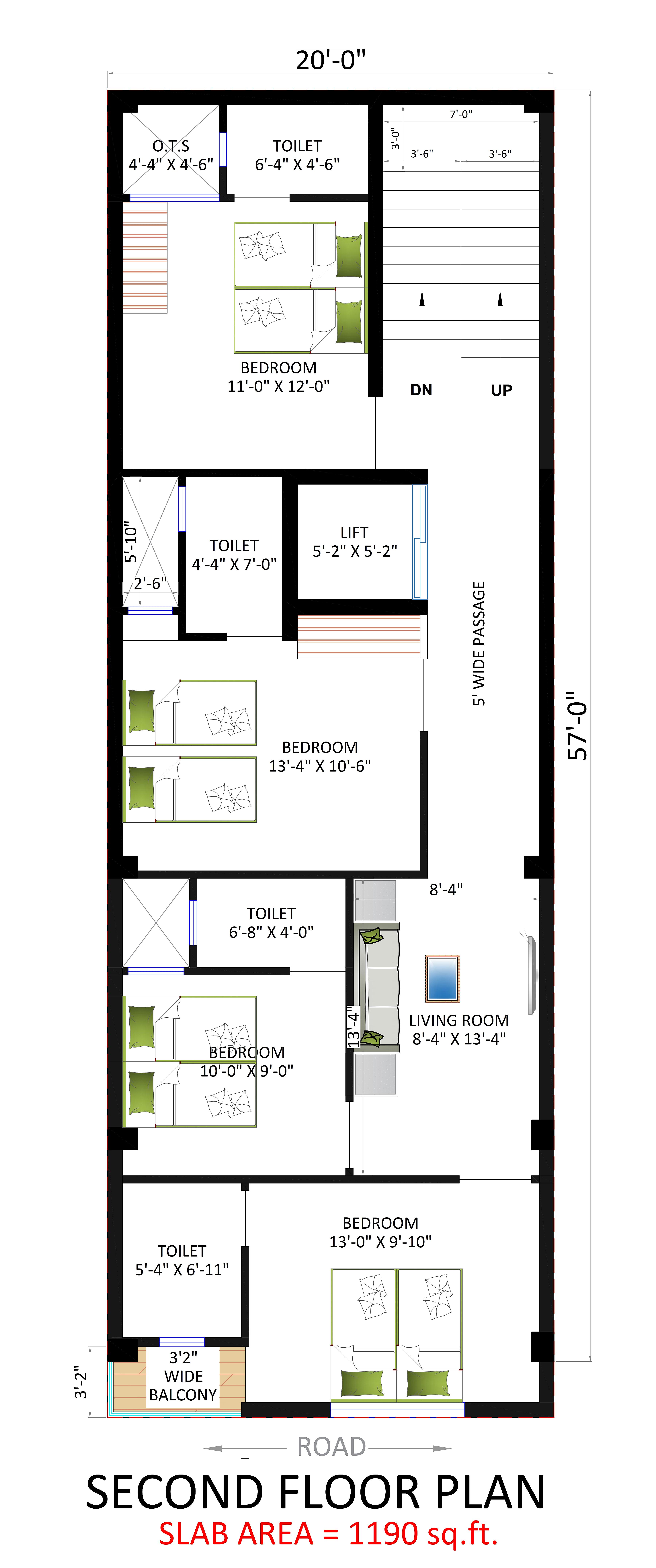 20X57 House With Shop Plan- 1140 sq ft Residential Cum Commercial House Design at Indore thumbnail 5 — Project ID 6852