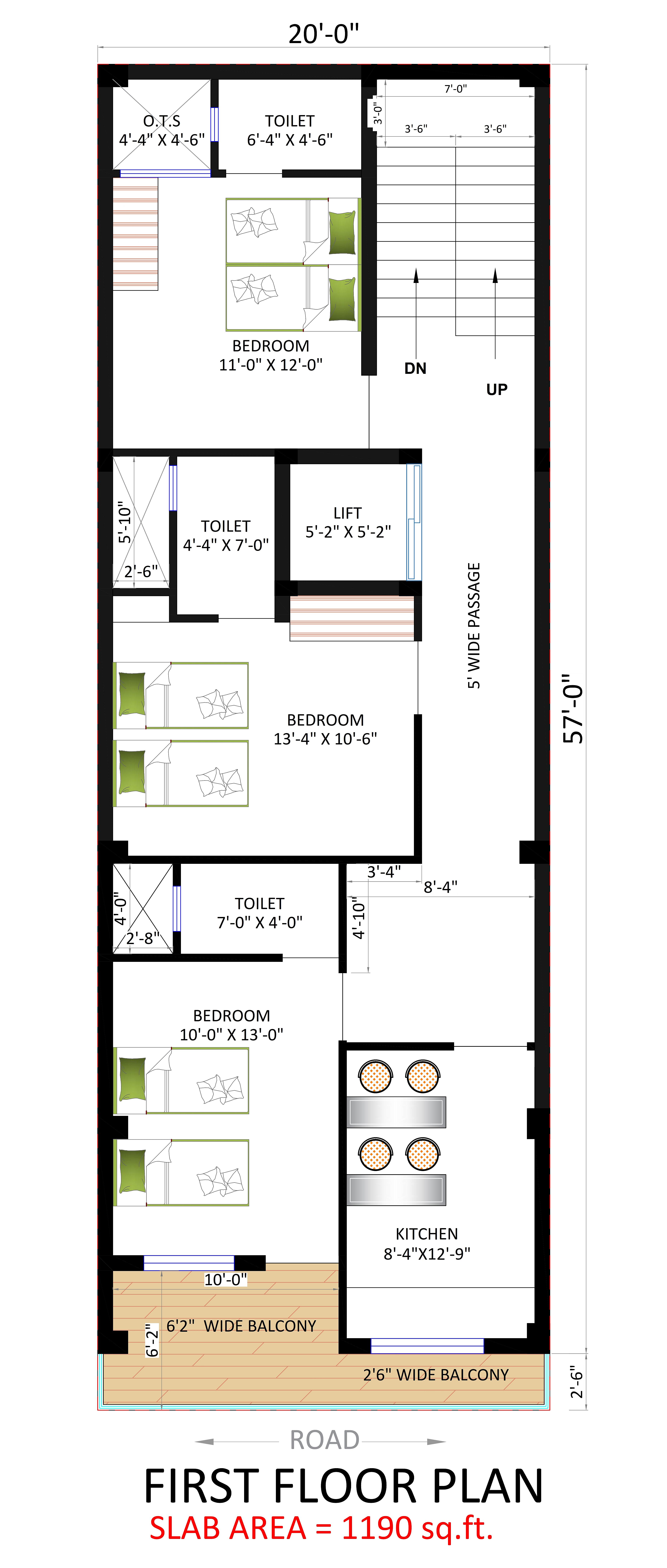 20X57 House With Shop Plan- 1140 sq ft Residential Cum Commercial House Design at Indore thumbnail 4 — Project ID 6852