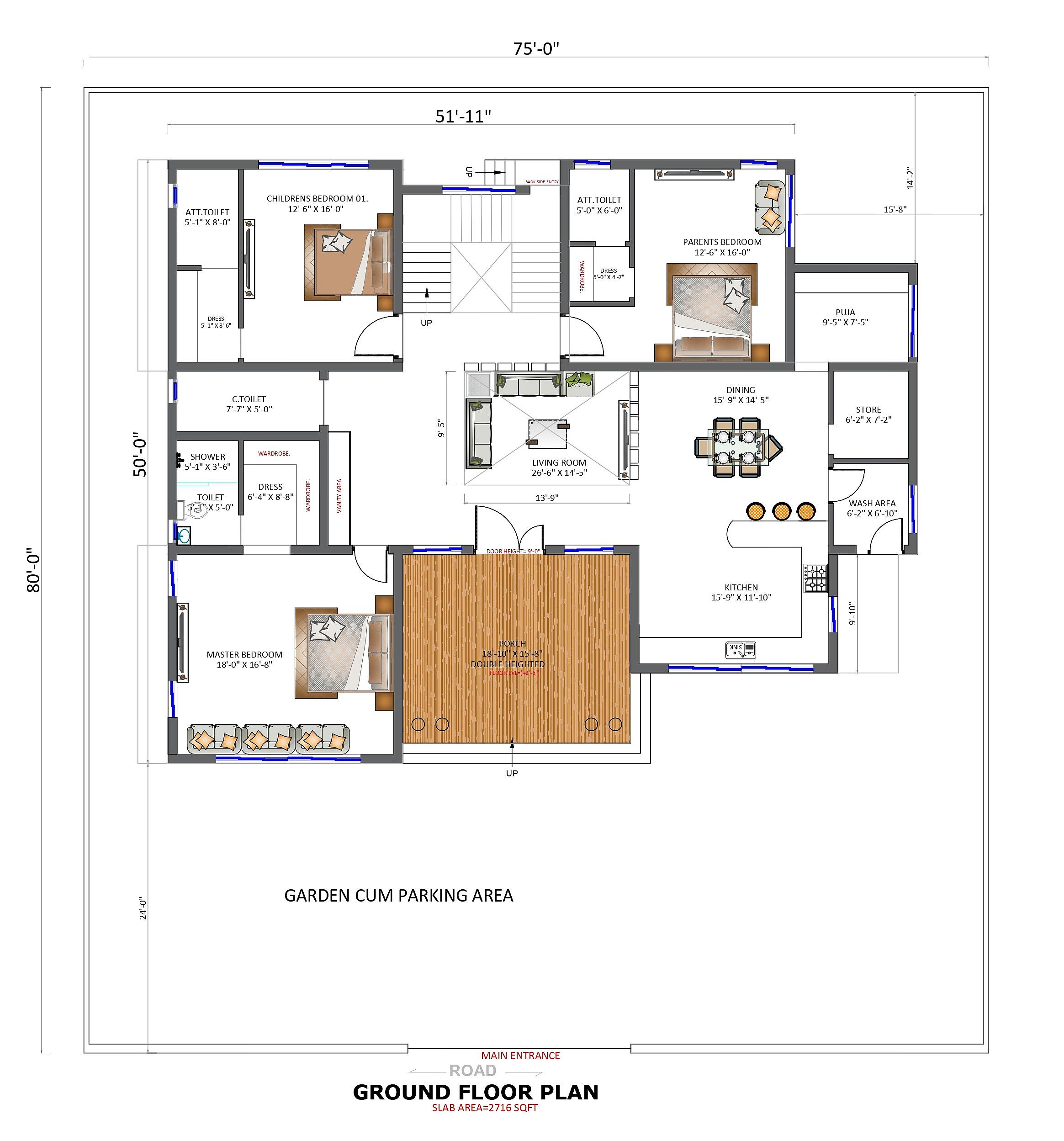 75X80 House plan- 6000 sq ft Residential House Design at Shajapur thumbnail 2 — Project ID 6855