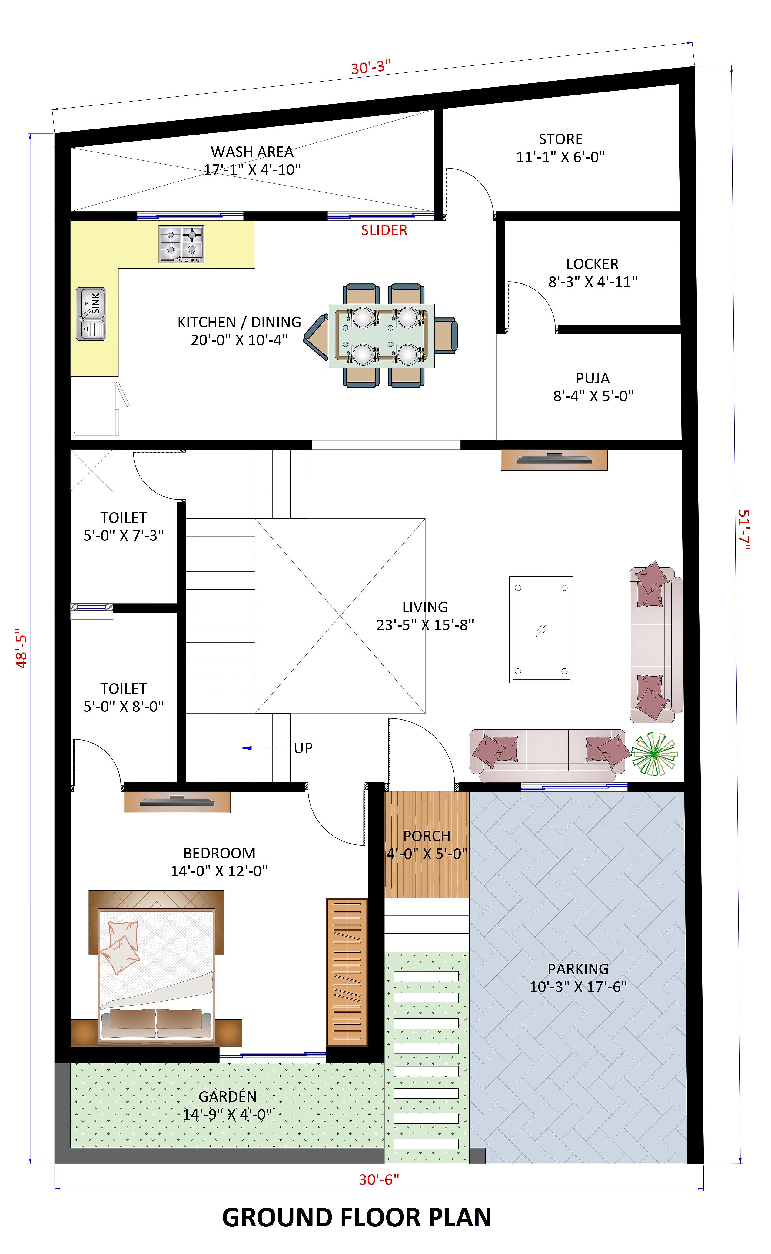 30X50 House Plan- 1500 sq ft Residential House Design at Chennai — photo 1 — Project ID 6858