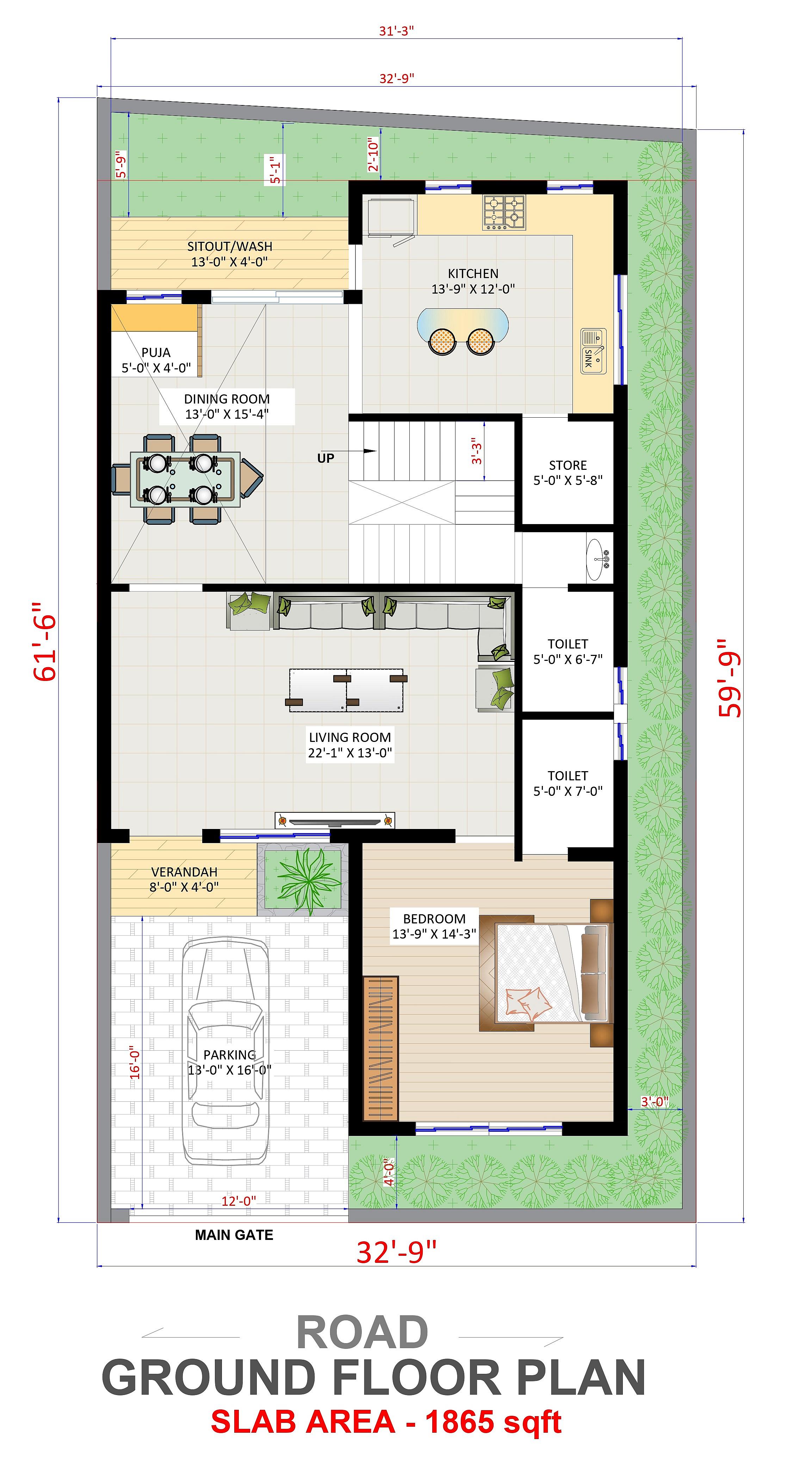 33X60 House Plan- 1980 sq ft Residential House Design at Tirupati(Urban) thumbnail 2 — Project ID 6860