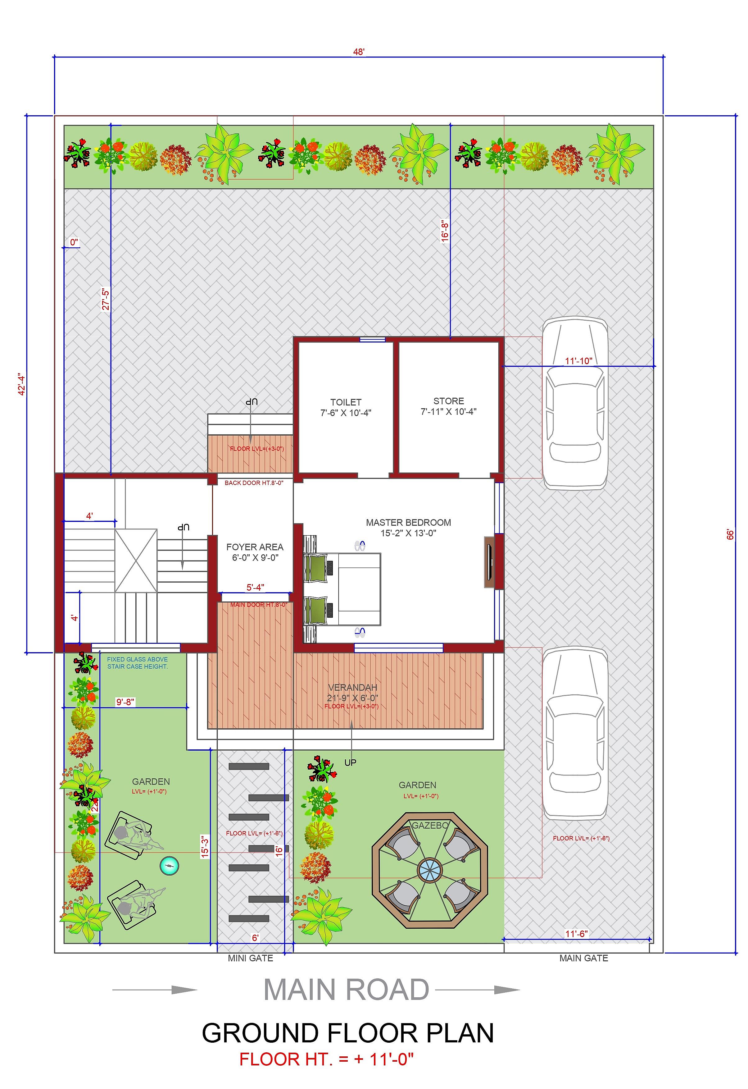 48X66 House Plan- 3168 sq ft Residential House Design at Gurugram thumbnail 2 — Project ID 6865