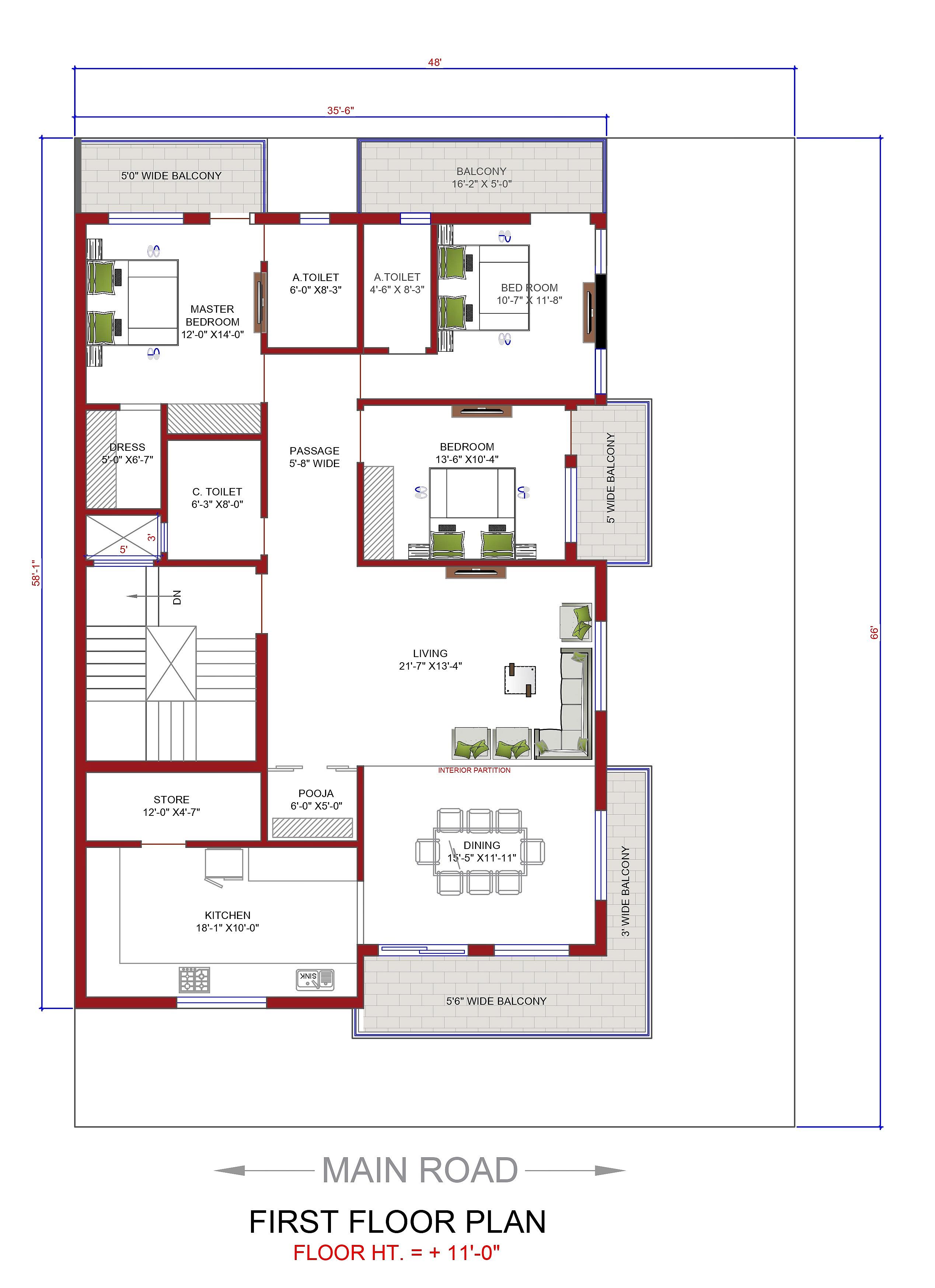 48X66 House Plan- 3168 sq ft Residential House Design at Gurugram thumbnail 3 — Project ID 6865