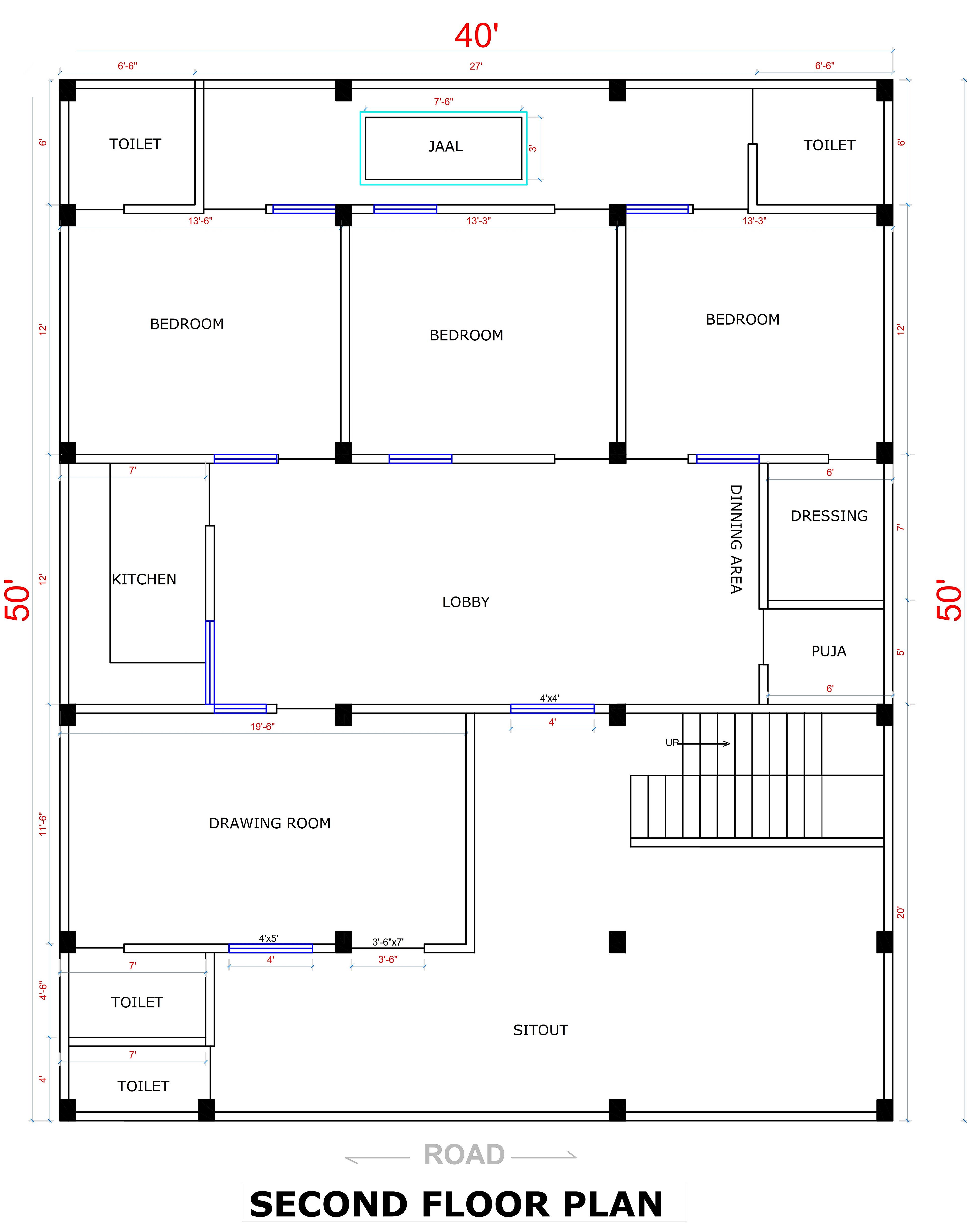 40X50 House Plan- 2000 sq ft Residential Cum Commercial House Design at Fatehpur thumbnail 4 — Project ID 6873