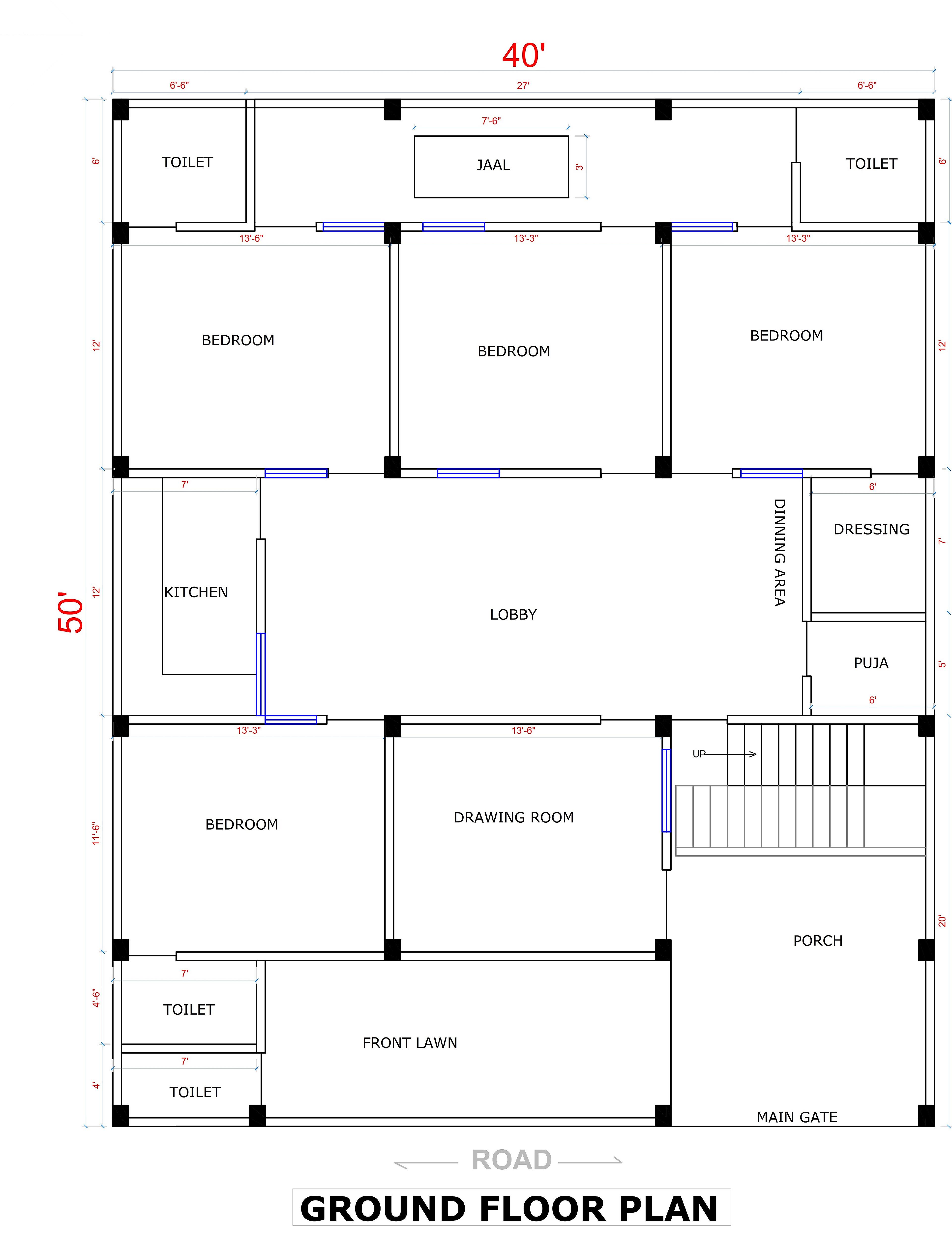 40X50 House Plan- 2000 sq ft Residential Cum Commercial House Design at Fatehpur thumbnail 2 — Project ID 6873