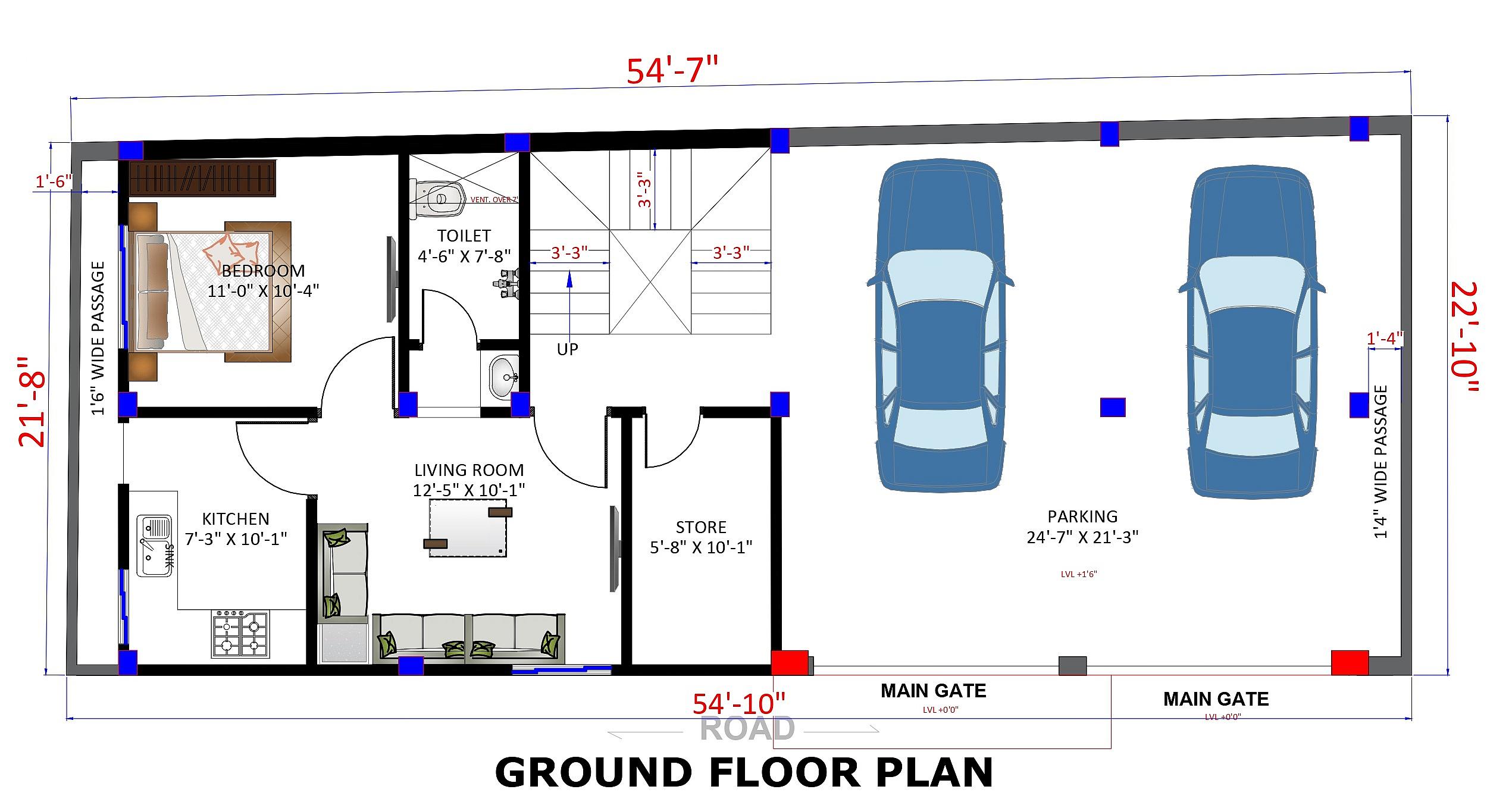 55X22 Apartment Plan- 1210 sq ft Residential Cum Commercial House Design at Bhubaneswar thumbnail 2 — Project ID 6876