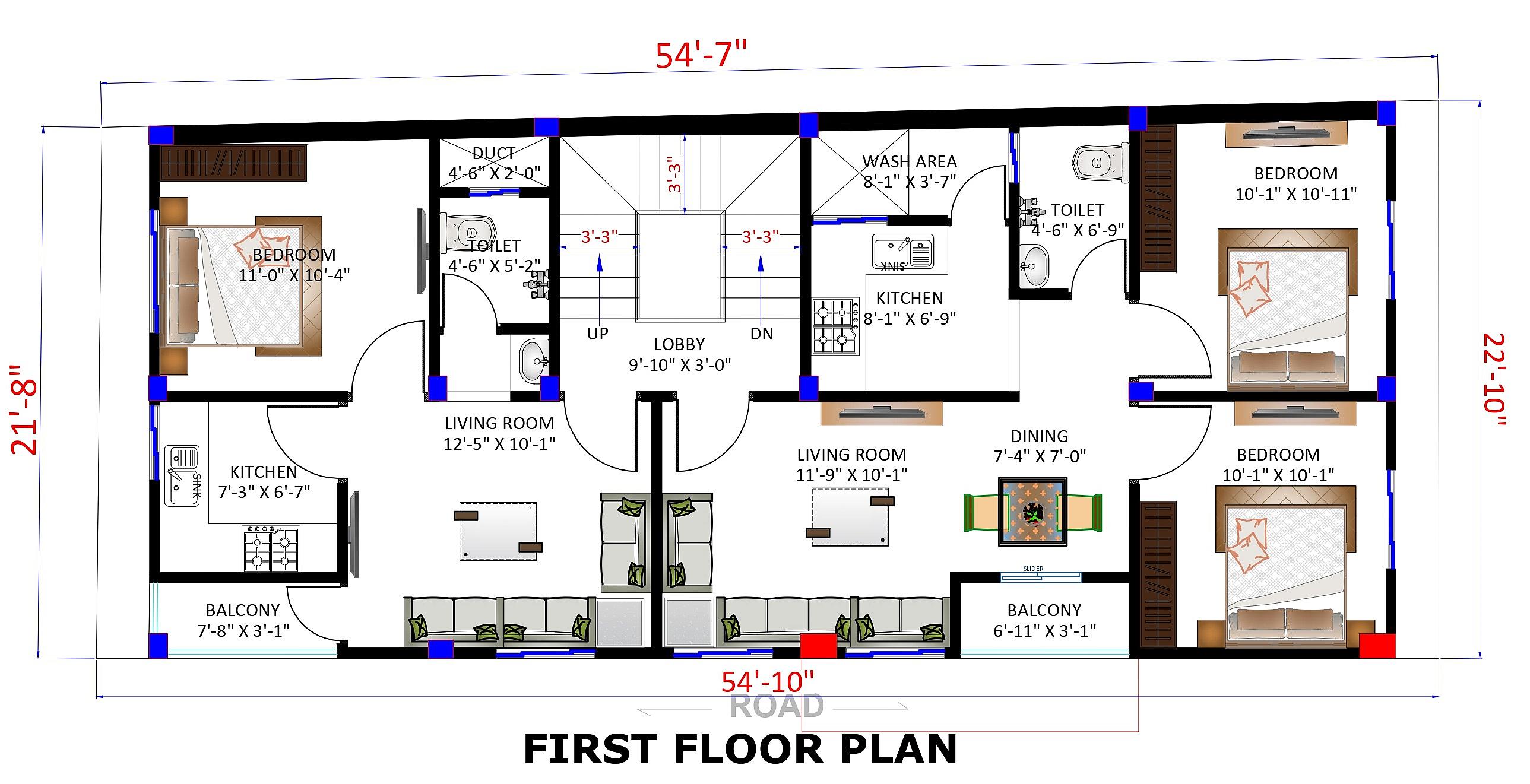 55X22 Apartment Plan- 1210 sq ft Residential Cum Commercial House Design at Bhubaneswar thumbnail 3 — Project ID 6876