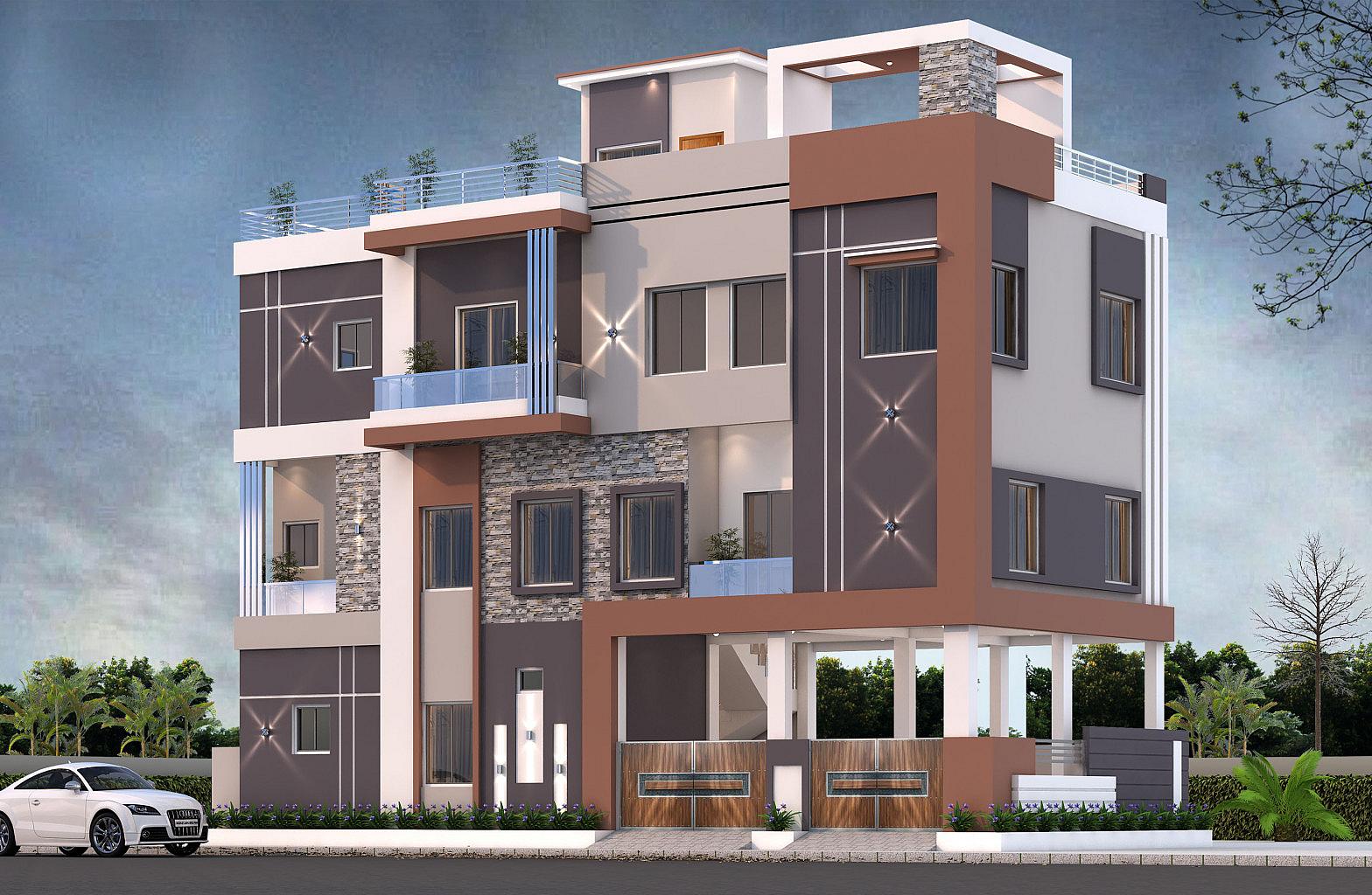 55X22 Apartment Plan- 1210 sq ft Residential Cum Commercial House Design at Bhubaneswar thumbnail 1 — Project ID 6876