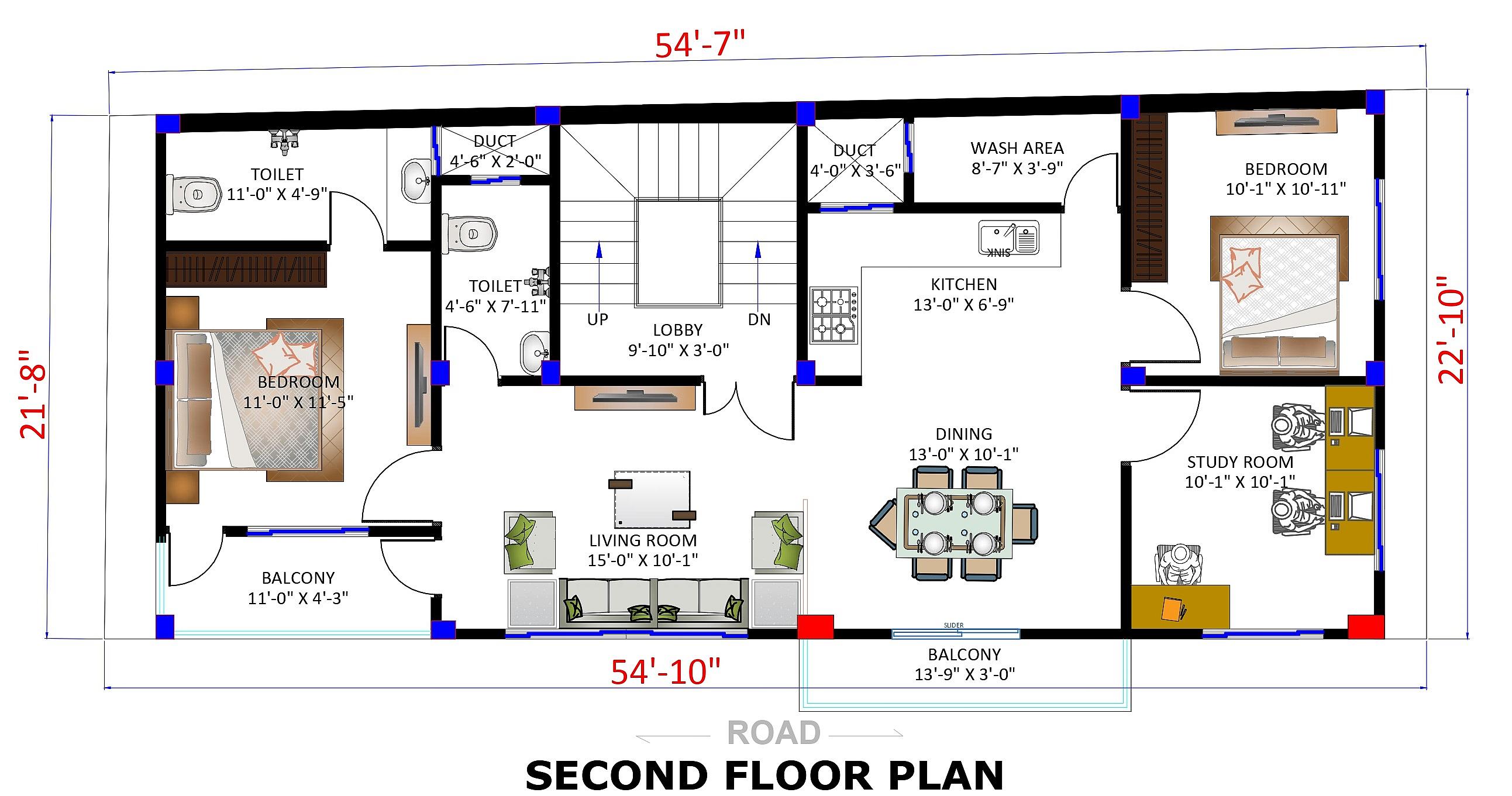 55X22 Apartment Plan- 1210 sq ft Residential Cum Commercial House Design at Bhubaneswar thumbnail 4 — Project ID 6876