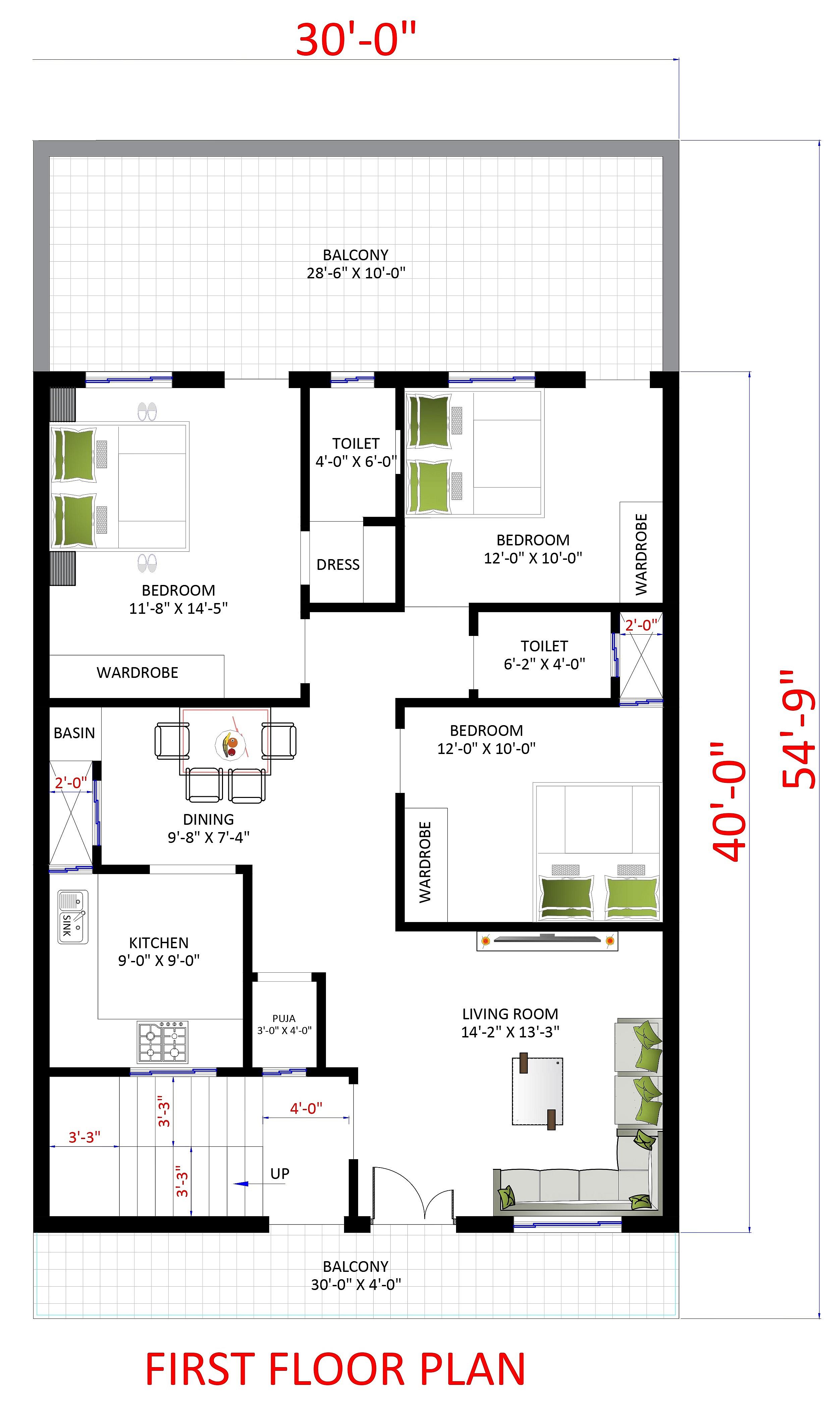 30X40 House Plan- 1200 sqft Residential House Design at Sitamarhi thumbnail 3 — Project ID 6879