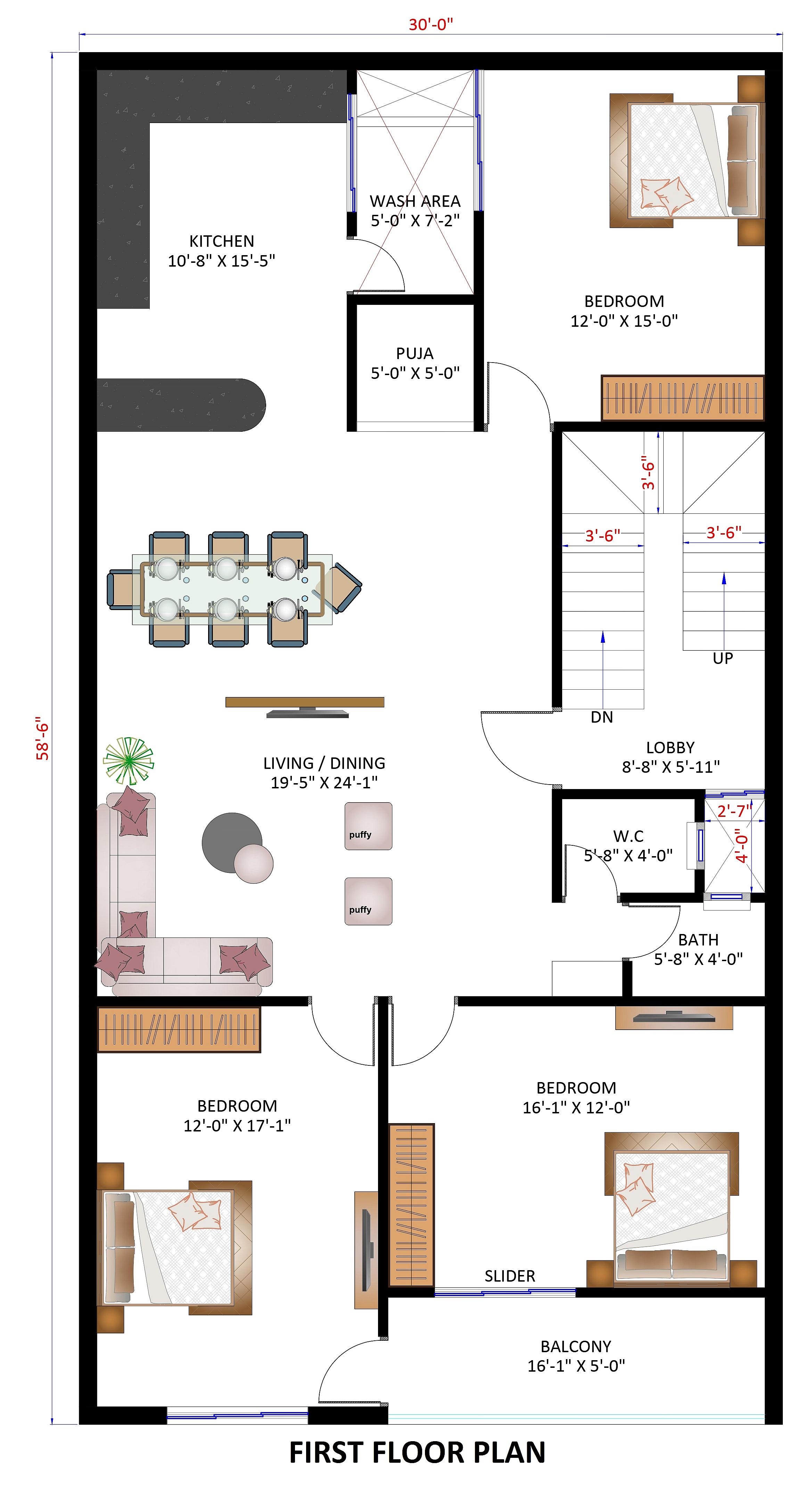 30X60 House With Shop plan- 1800 sq ft Residential House Design at Jhajjar thumbnail 3 — Project ID 6884